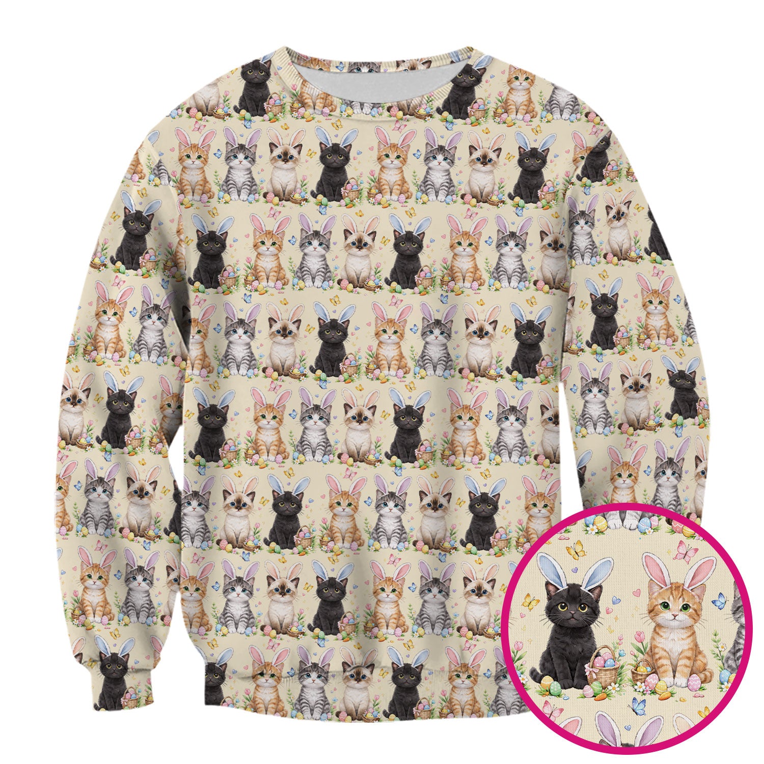 Easter Kitten Bunny Ears Pattern Scrub Top, Comfortable Scrubs for Nurses