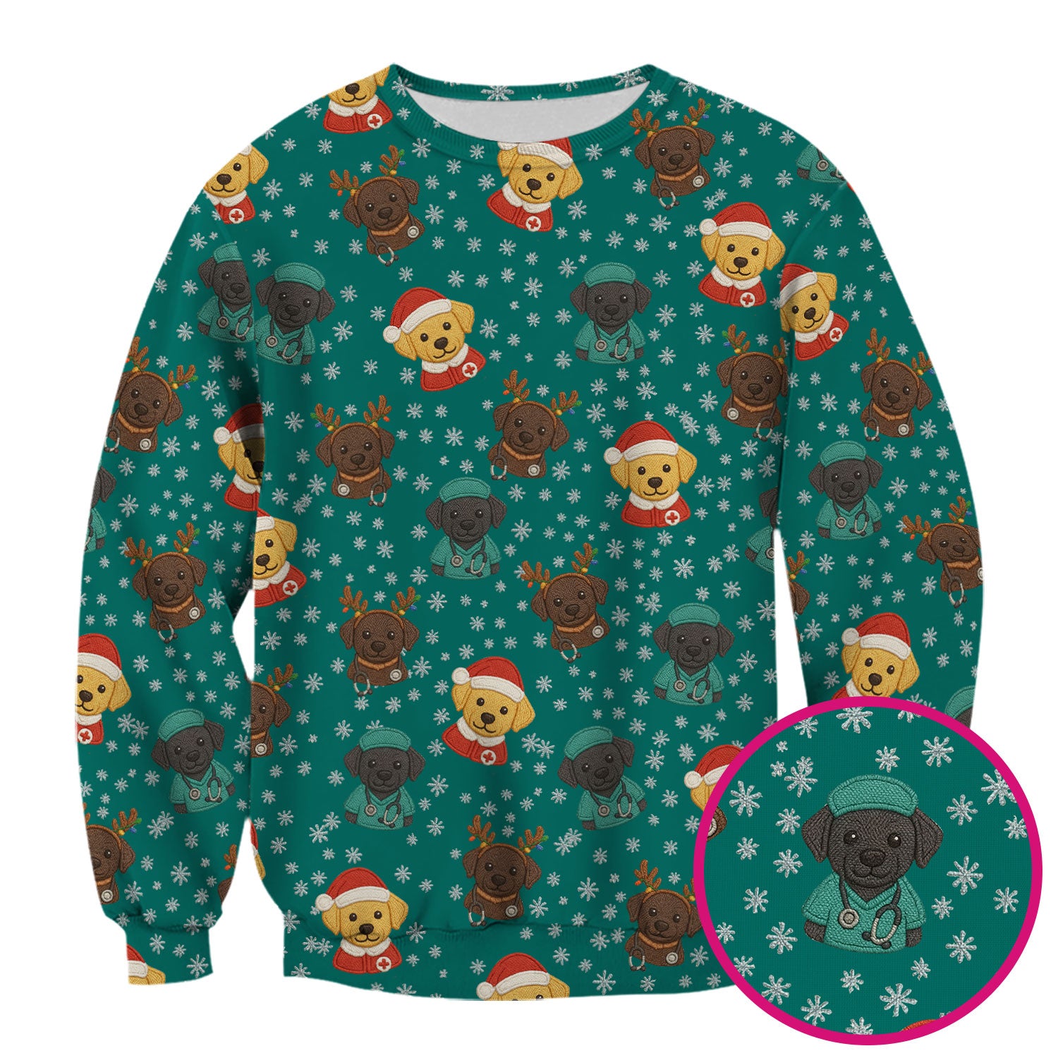 Christmas Dog Pattern Scrub Top, Cute Puppy Nurse Scrub Shirt, Holiday Nursing Uniform