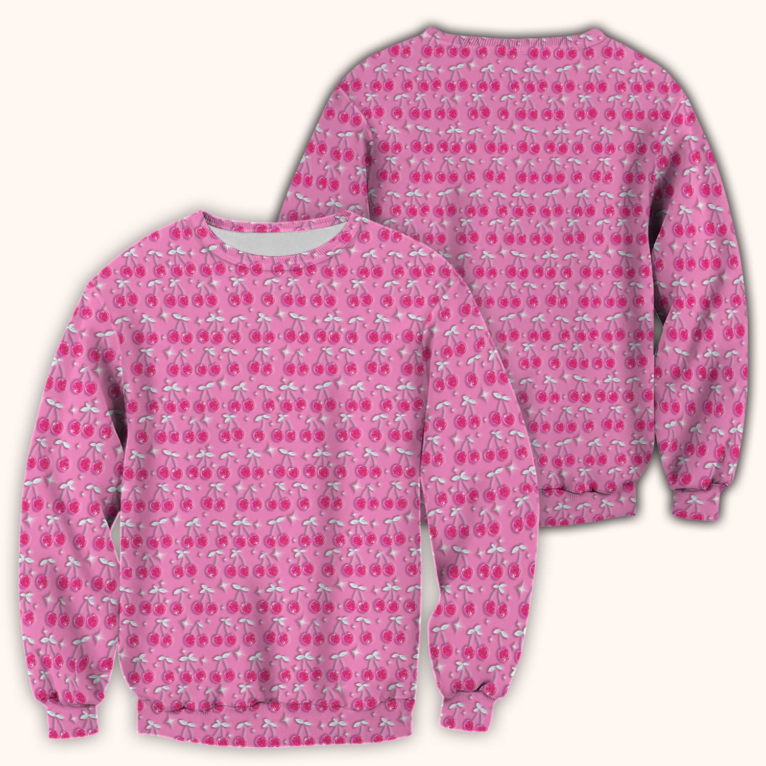 Pink Cherry Sparkle Print Scrub Top, Comfortable Scrubs for Nurses