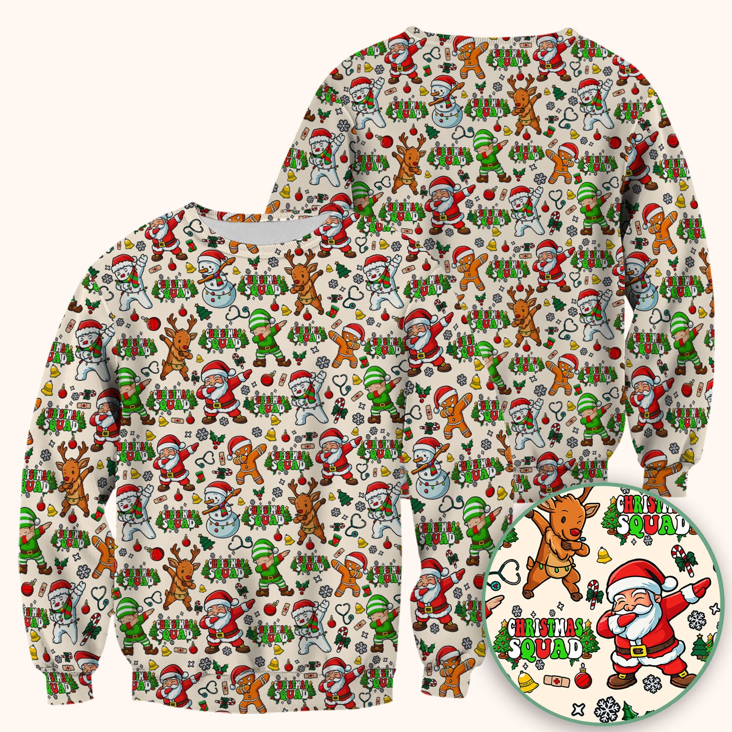 Christmas Squad Scrub Top - Funny Santa & Reindeer Shirt - Cute Holiday Medical Uniform for Nurses, Doctors & Vet Techs