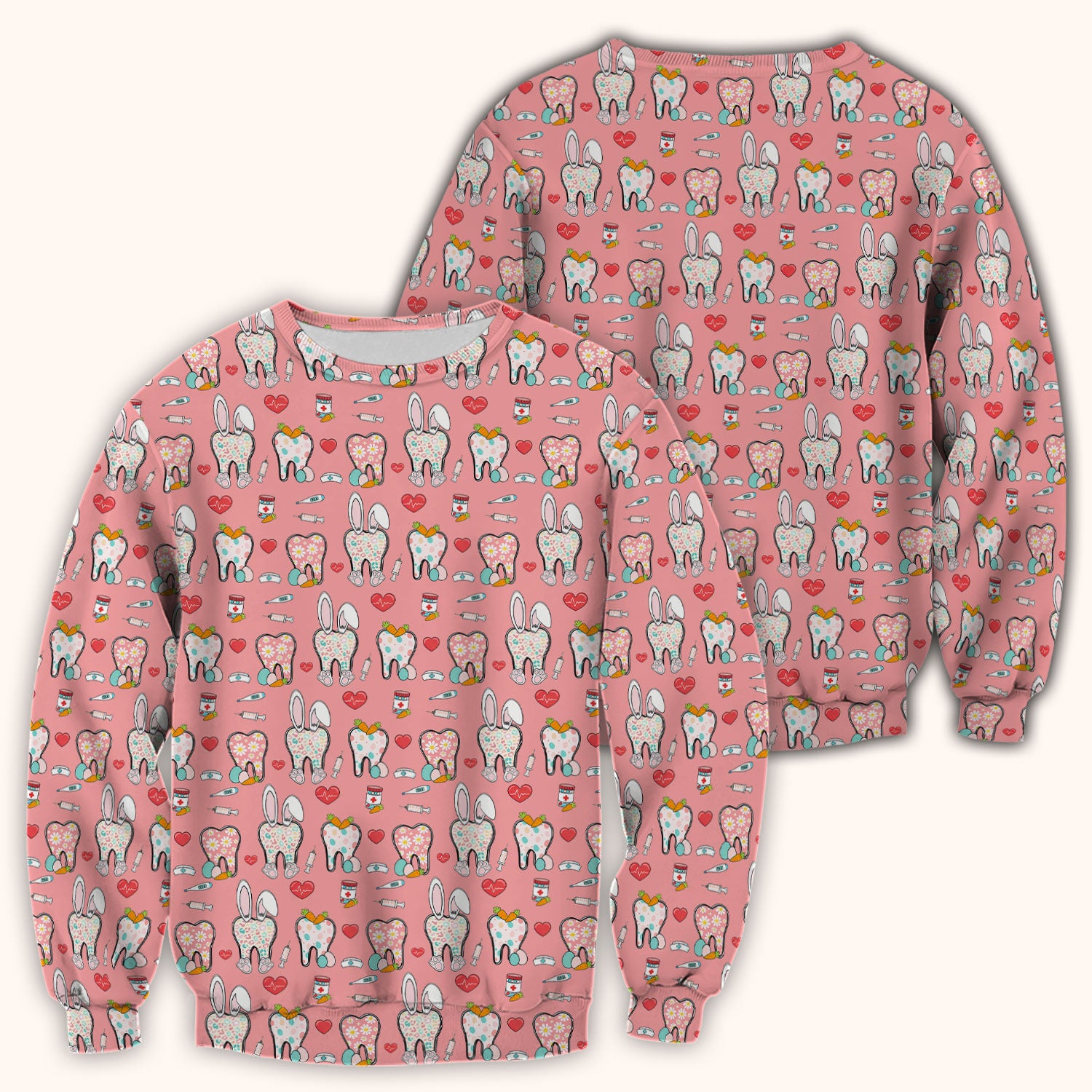 Playful Bunny Dentist Illustration Medical Scrub Top, Comfortable Scrubs for Nurses, Easter