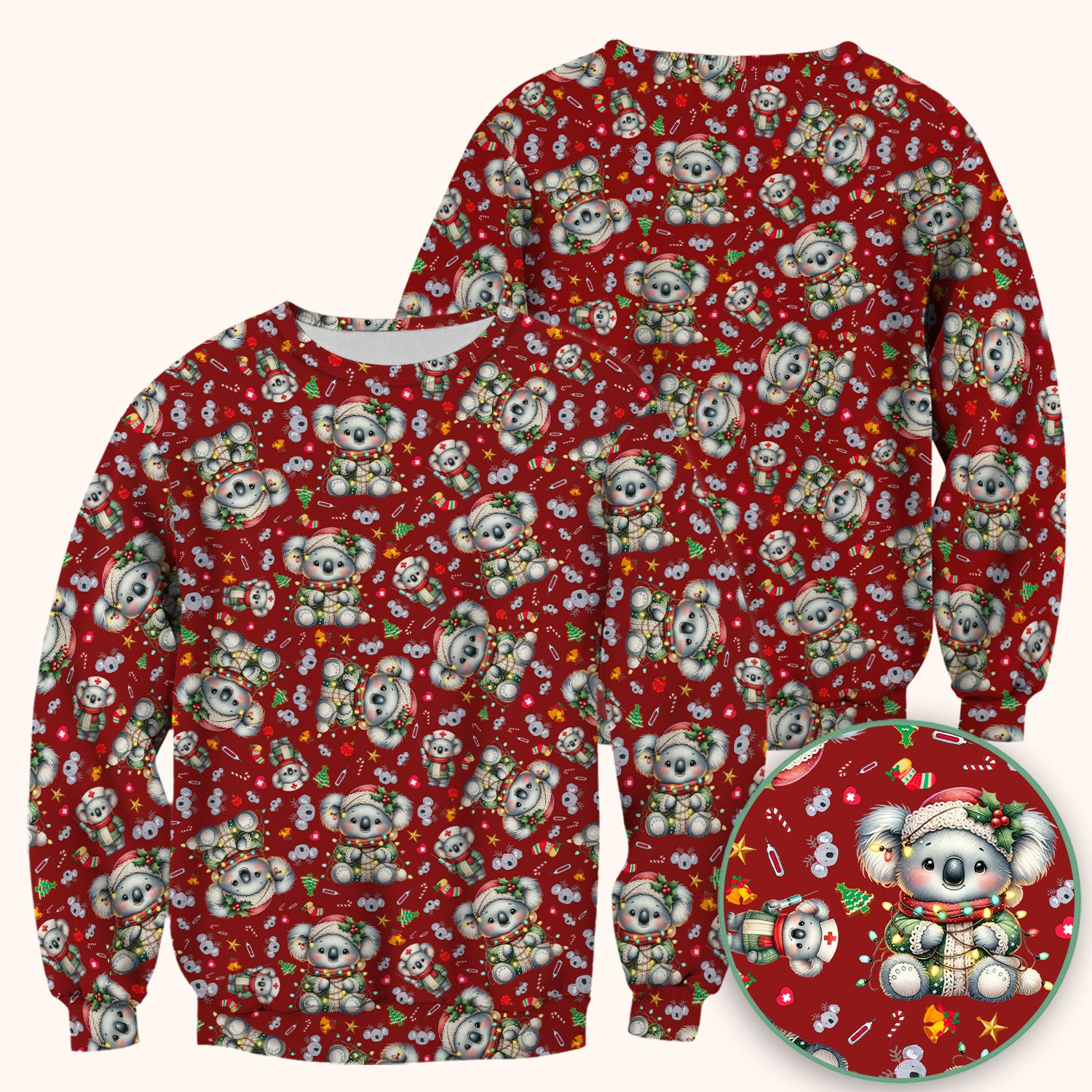 Christmas Koala Scrub Top - Cute Aussie Holiday Nurse Shirt for Women - Funny Animal Medical Uniform