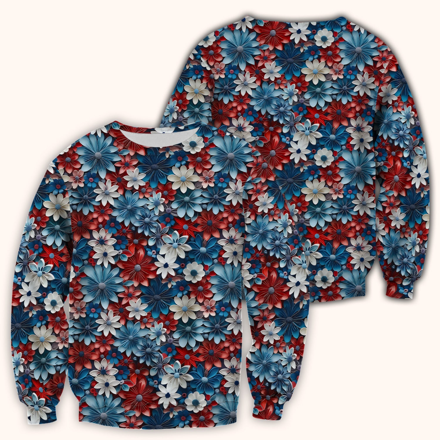 Patriotic 3D Floral Nurse for RN & CNA, Red Blue White Healthcare Workers Uniform Scrub Top, Comfortable Scrubs for Nurses