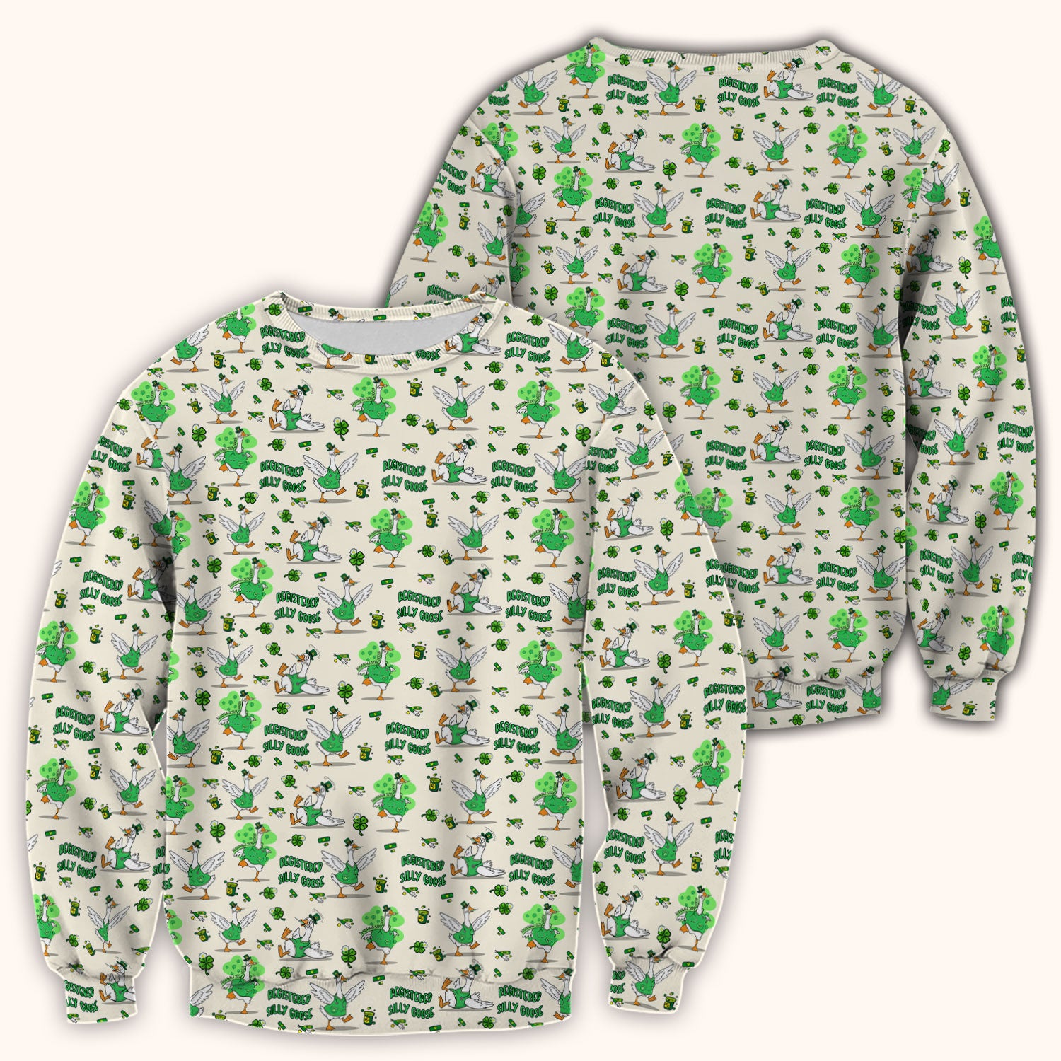 Silly Goose St. Patrick’s Day Scrub Top, Funny Goose Shamrock Pattern Nurse Scrub Shirt, Irish Green Nursing Uniform
