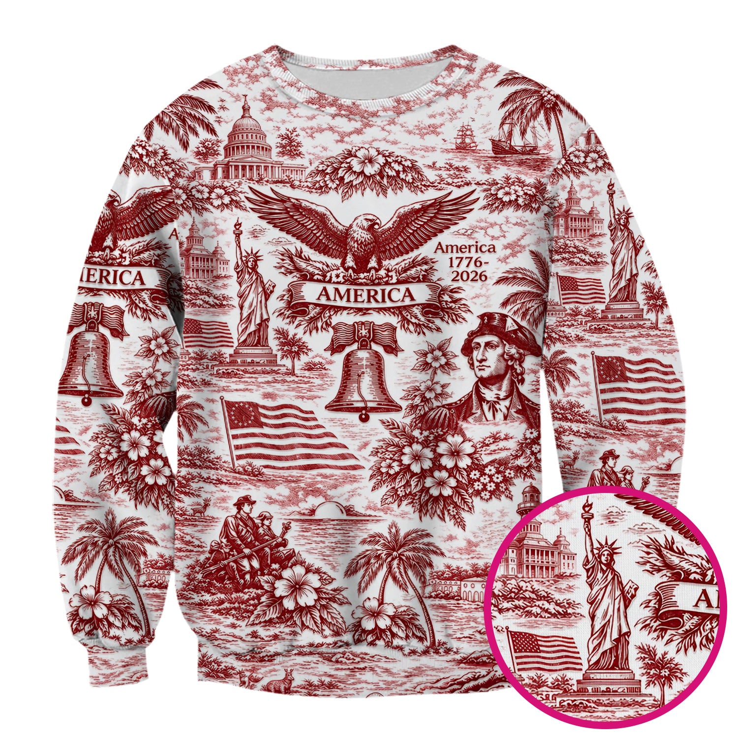Patriotic America Heritage Toile Pattern Scrub Top, Breathable Fabrics Nursing Uniform