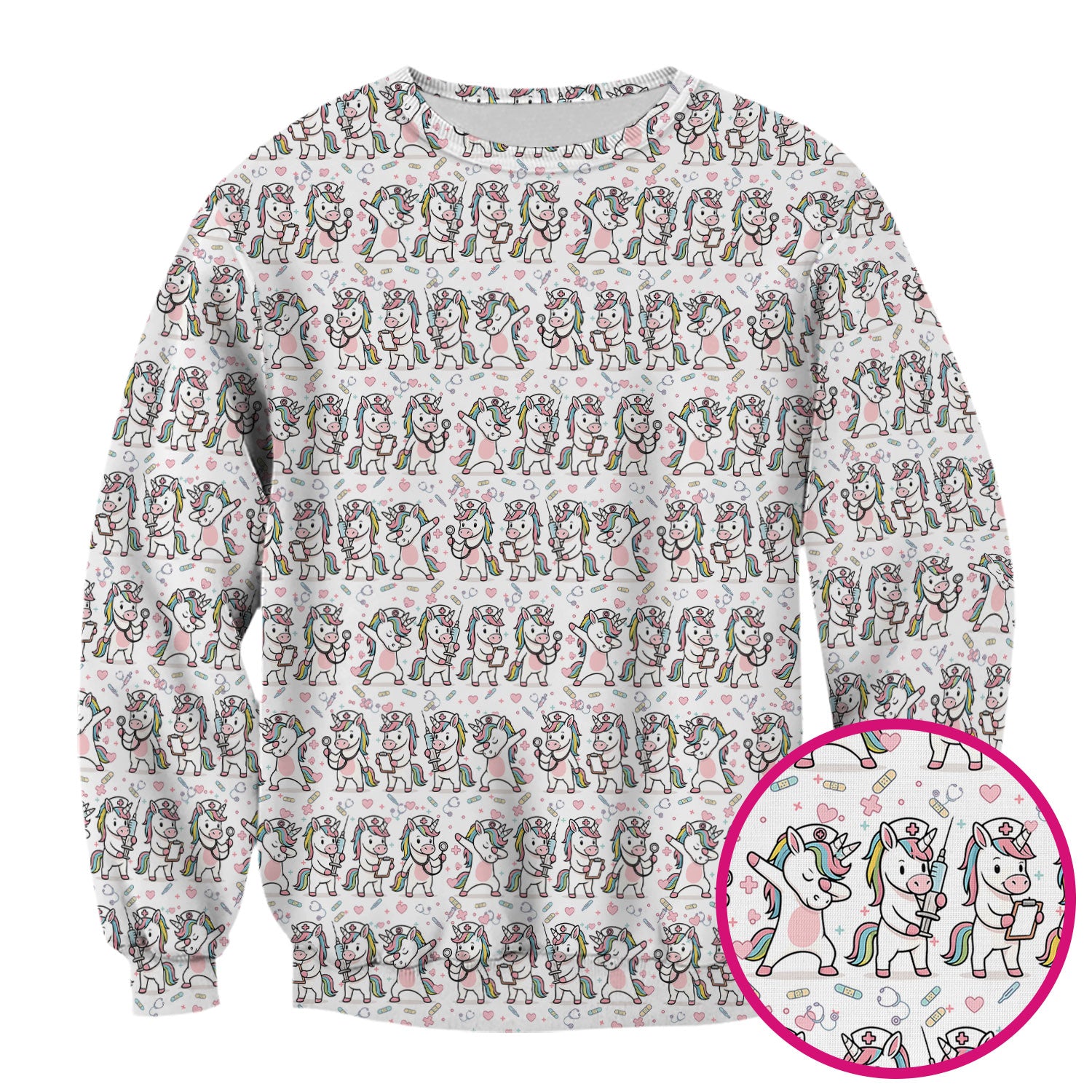 Cute Unicorn Nurse Scrub Top, Playful Medical Cartoon Nursing Shirt, Breathable Fabrics Nurse Uniform