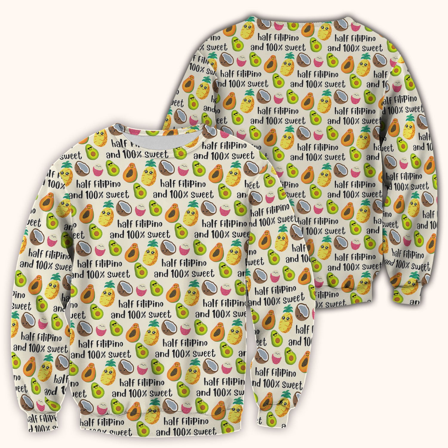Playful Avocado Fruit Print Filipino Quote Scrub Top, Breathable Fabrics Nursing Uniform