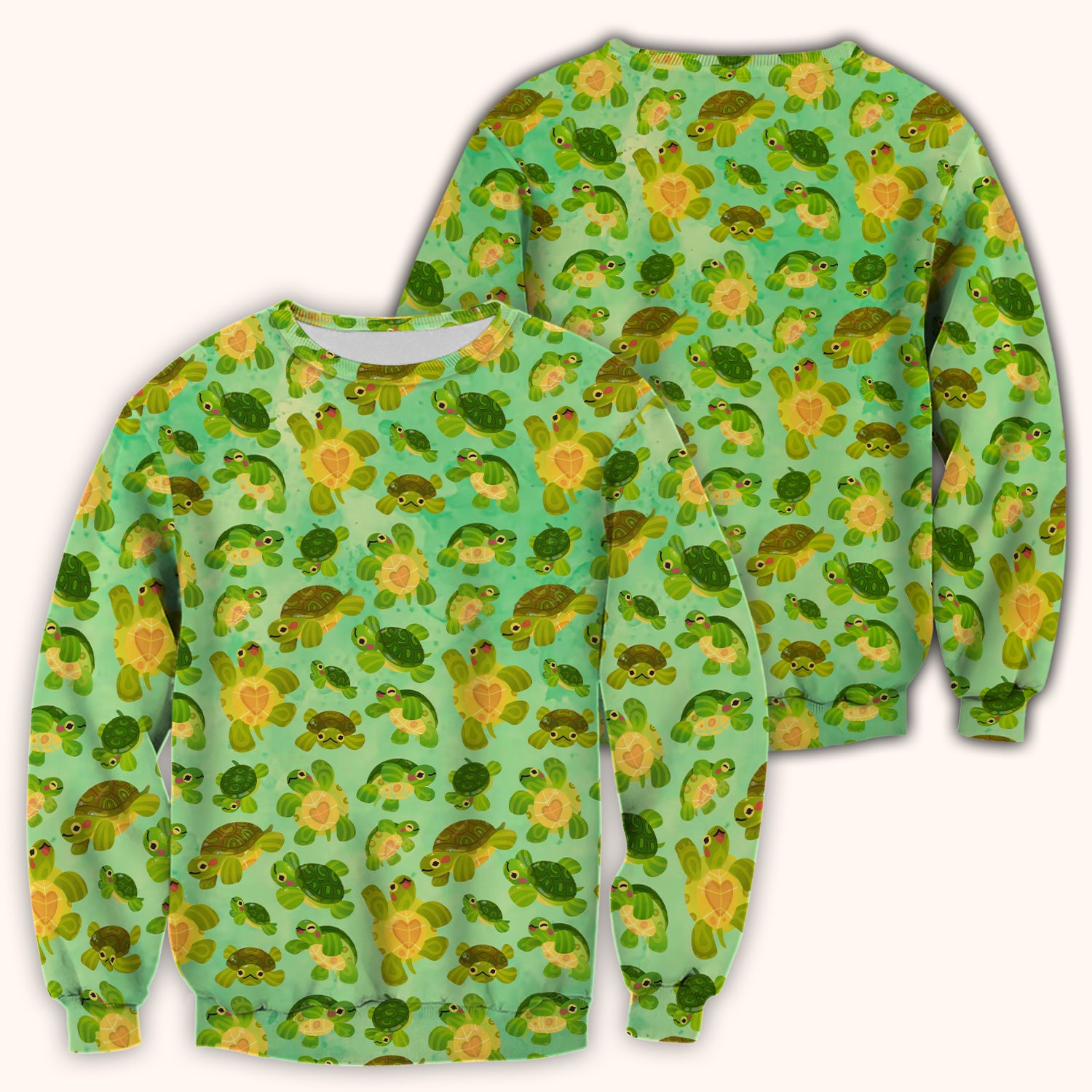 Cute Green Sea Turtle Pattern Scrubs Top, Breathable Fabrics Nursing Uniform
