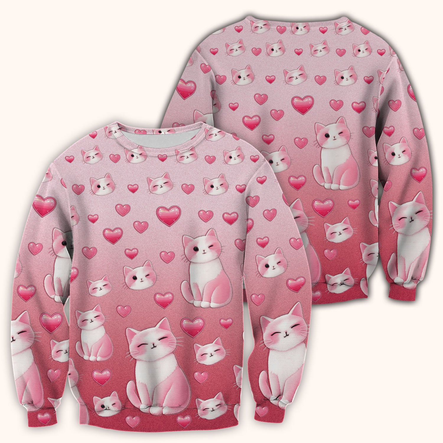 Valentine Cat Scrub Top, Cute Heart Pattern Nurse Shirt, Comfortable Scrubs For Nursing