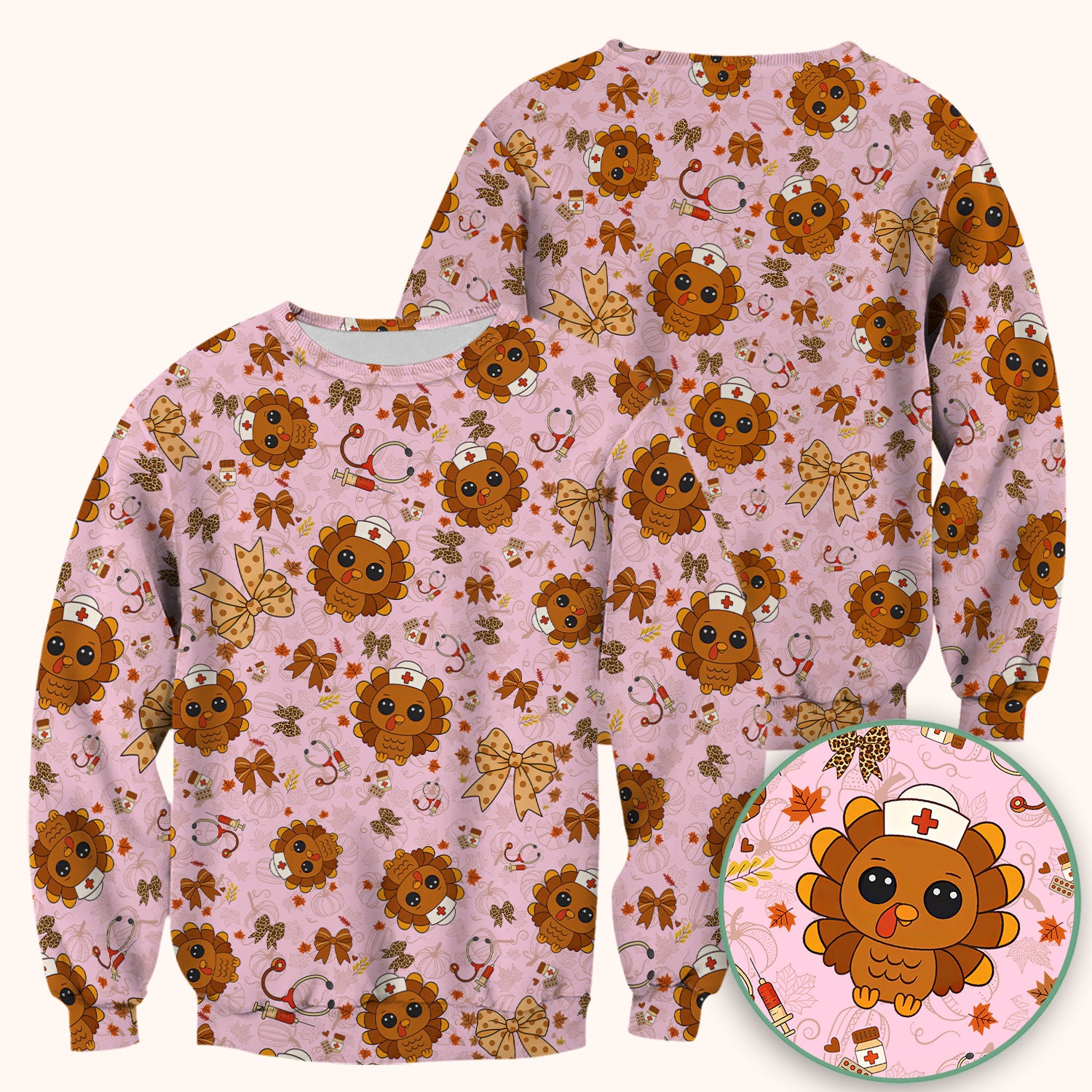 Thanksgiving Turkey Scrub for Nurses - Breathable Fabrics Nursing Uniform - Autumn Med Shirt Gift for Women