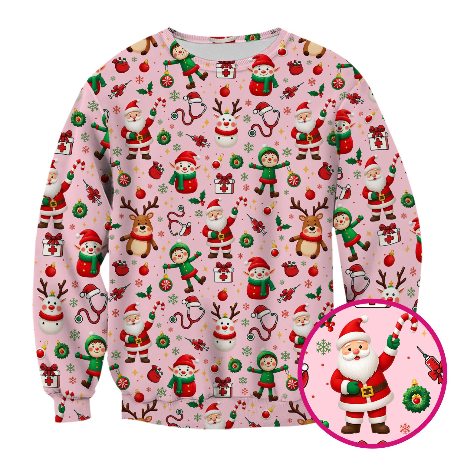 Christmas Scrub Top for Nurse - Cute Santa Elf Reindeer Medical Shirt - Festive Holiday Scrubs for Women RN CNA LPN Gift