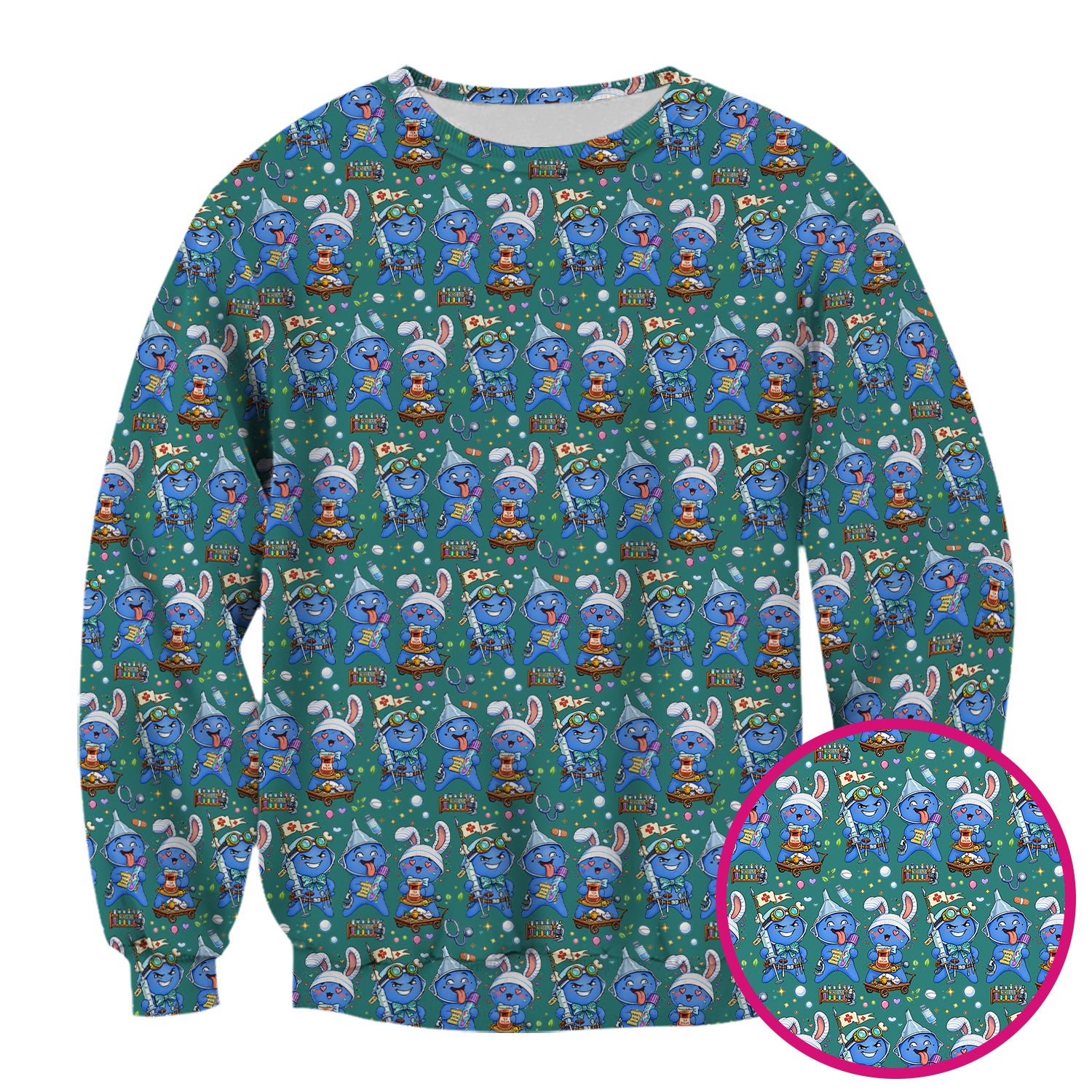 Cute Glove Doll Hospital Medical Cartoon Nurse Pattern Scrub Top, Comfortable Scrubs for Nurses