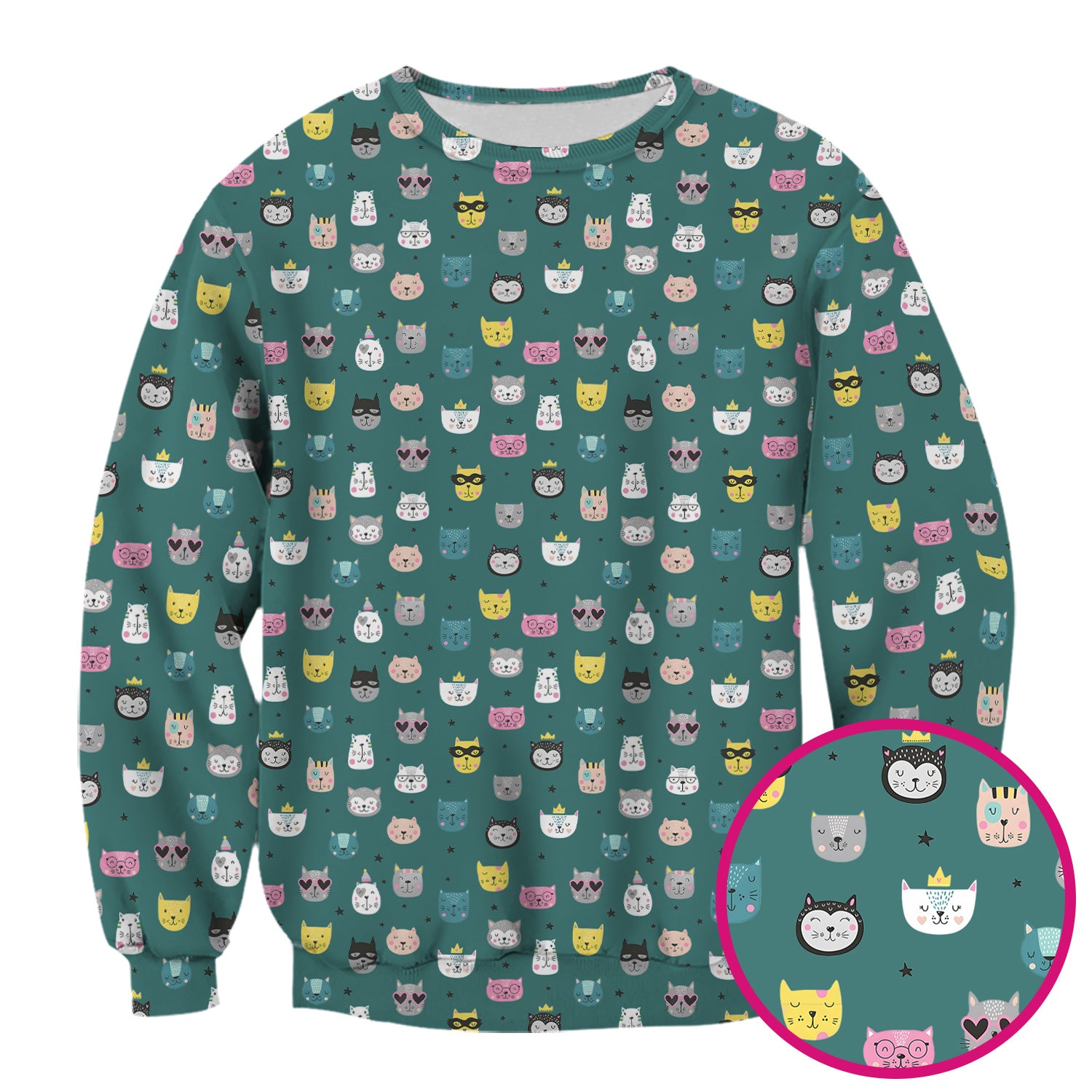 Cute Colorful Cat Pattern Scrub Top, Comfortable Scrubs for Nurses
