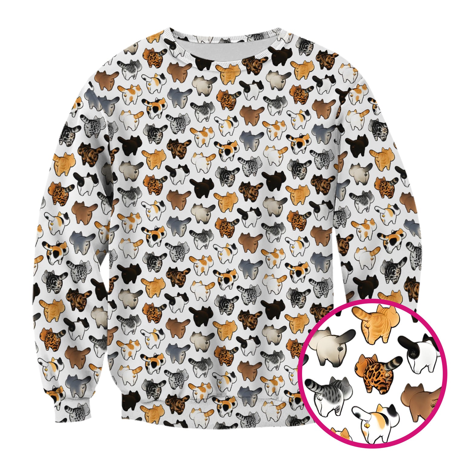 Cat Butt Pattern Medical Scrub Top, Breathable Fabrics Nursing Uniform