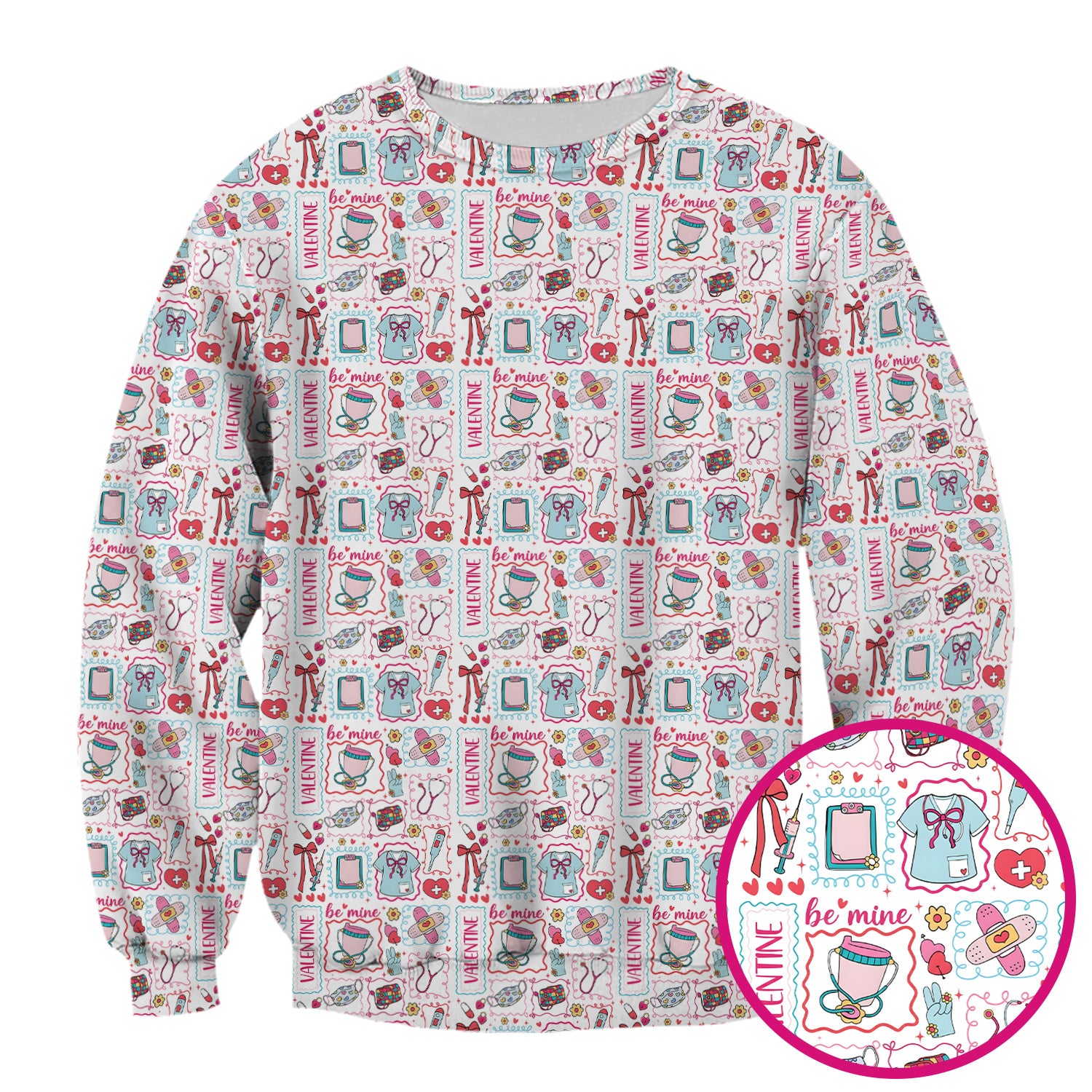 Valentine Medical Hearts Bandages Syringes Scrub Top, Comfortable Scrubs for Nurses