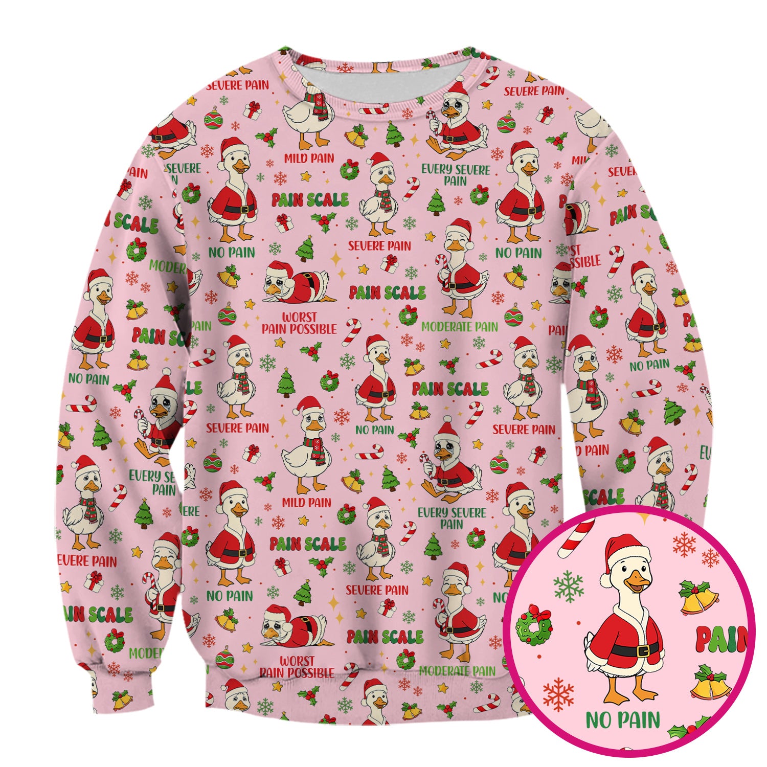 Funny Goose Christmas Scrub Top - Pain Scale Nurse Pattern Shirt - Cute Holiday Medical Scrubs for Women