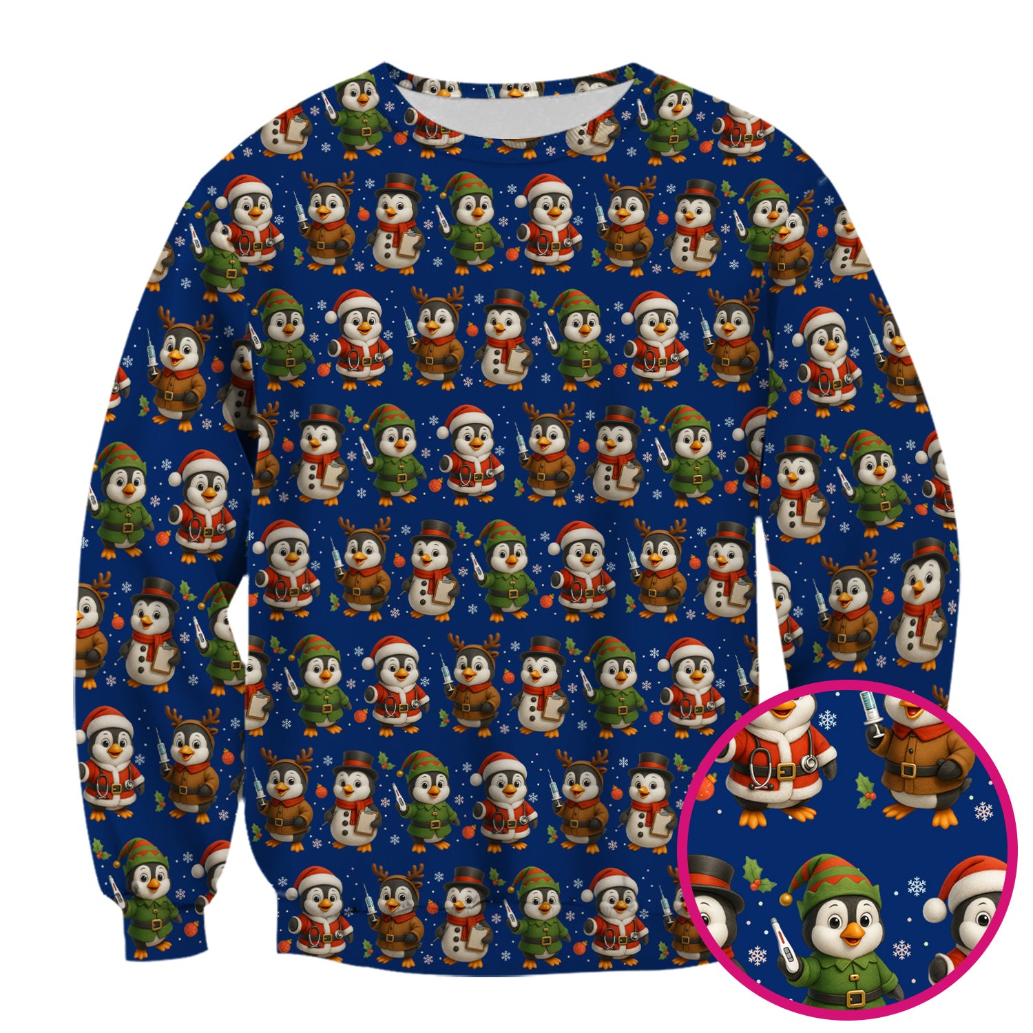 Cute Christmas Penguin Scrubs - Festive Pattern Scrub Top for Women - Cozy Holiday Scrubs Perfect for Nurse Gift Season