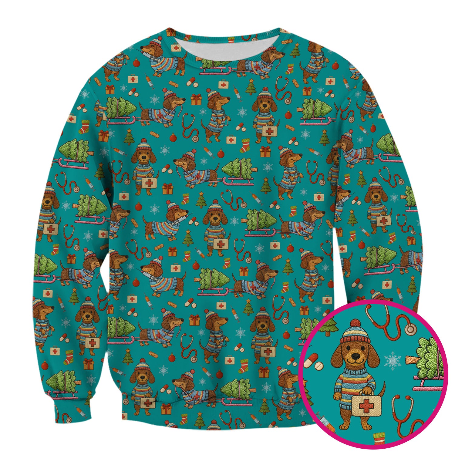 Dachshund Dog Scrub For Nurse, Funny Wiener Dog Lover Gift, Cute Dog 3D Knit Pattern Shirt