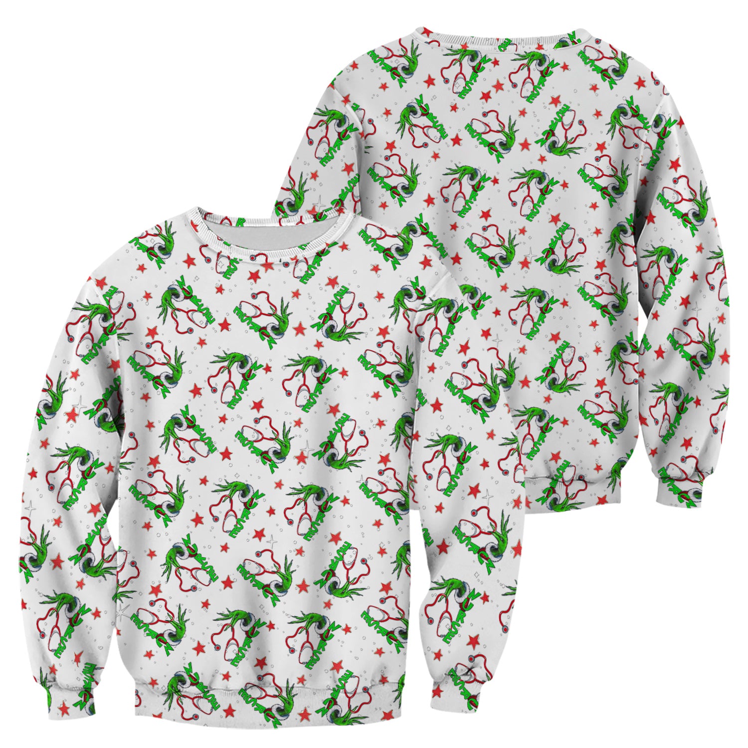 Grinch Nurse Scrub Top - Festive Holiday Uniform for Women - RN LPN CNA Nursing Gift
