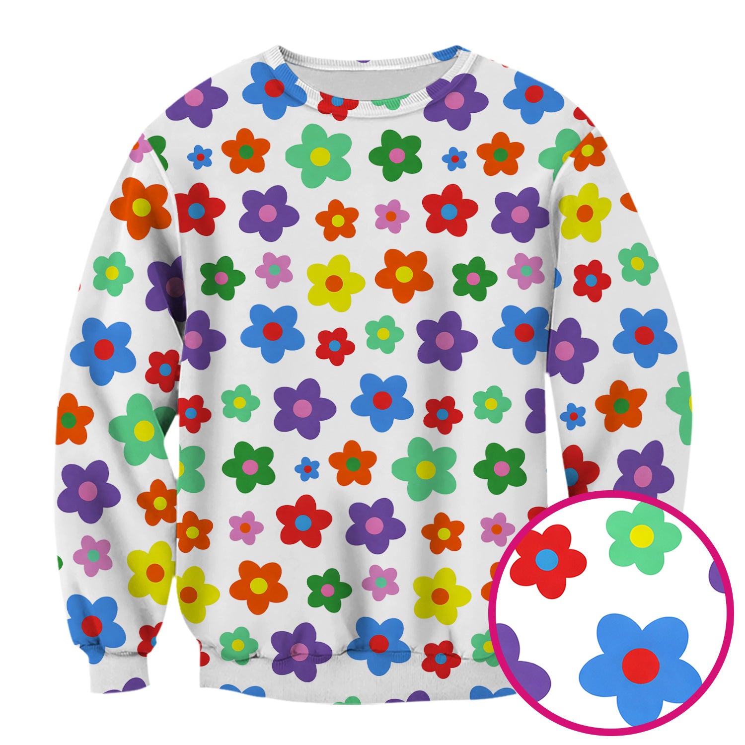 Colorful Retro Flower Pattern Print Scrub Top, Breathable Fabrics Nursing Uniform