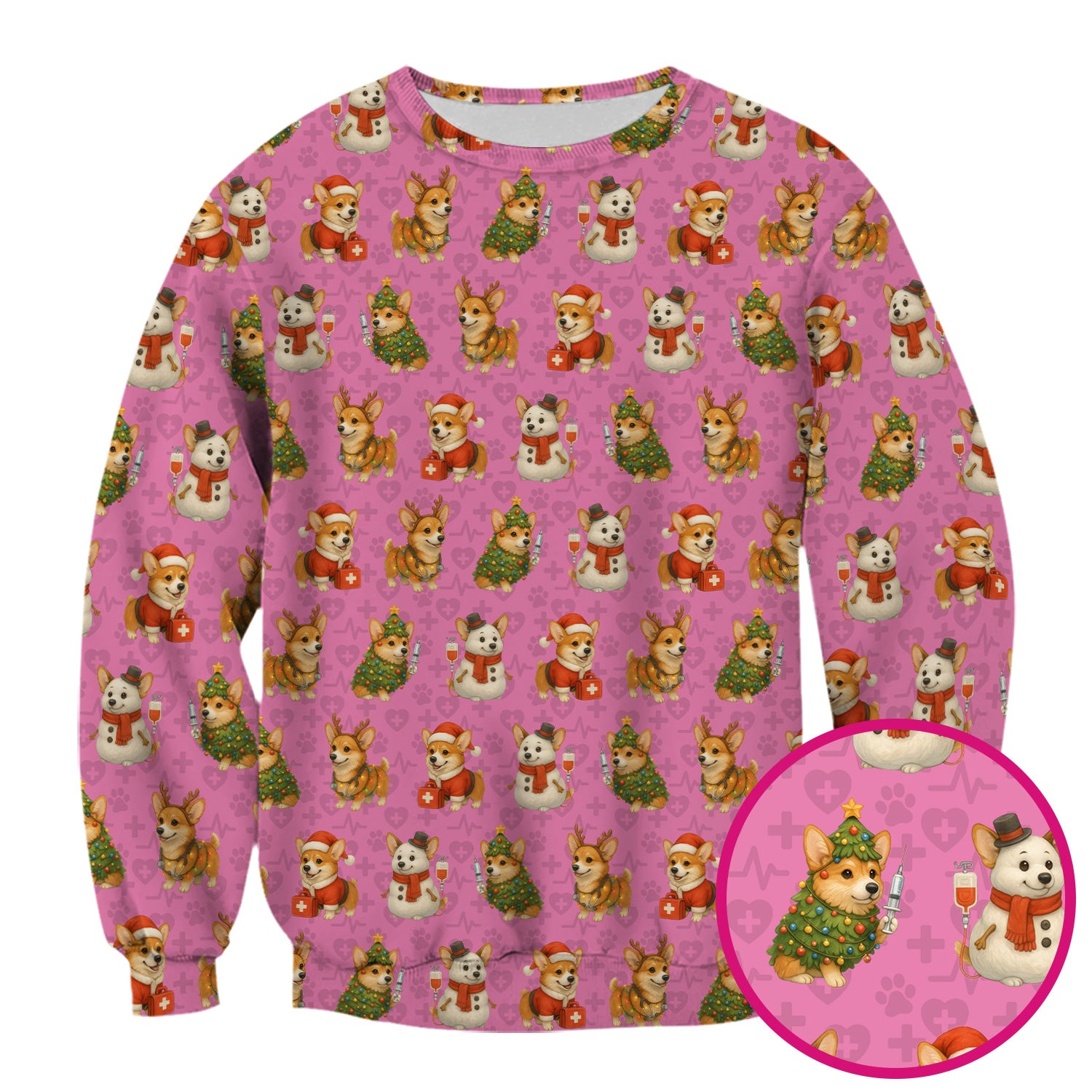 Christmas Scrubs for Women - Cute Corgi Pattern Scrub Top for Nurses - Holiday Corgi Christmas Scrubs Gift Idea