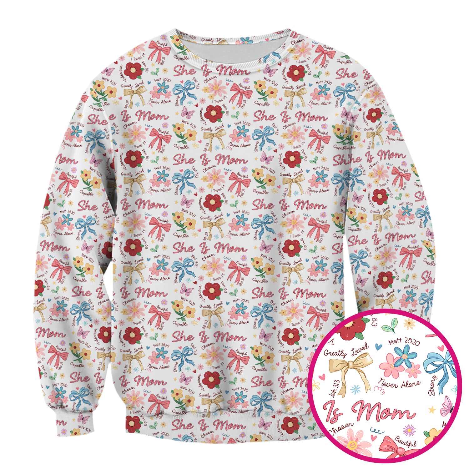 She Is Mom Floral Bow Pattern Scrub Top, Comfortable Scrubs for Nurses