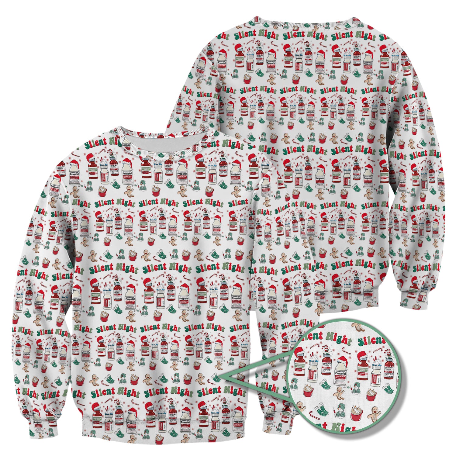 Funny Nurse Christmas Scrub Top - Silent Night & Medication Design - Holiday Gift for RN LPN CNA