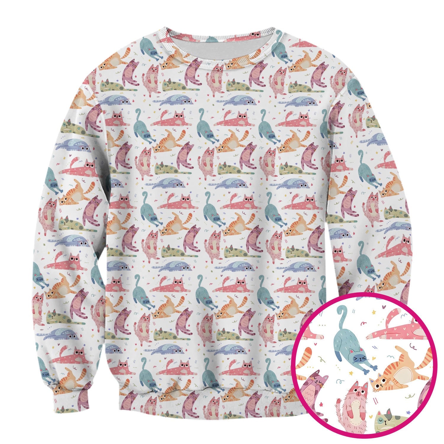 Funny Pastel Cat Pattern Medical Scrub Top, Breathable Fabrics Nursing Uniform