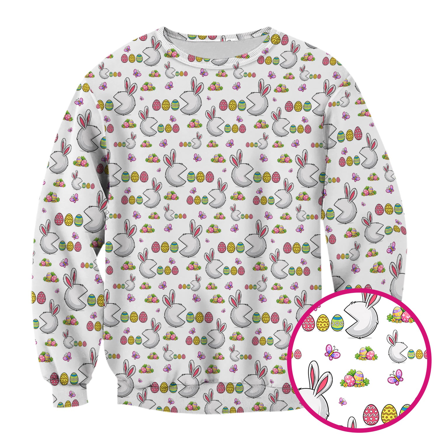 Easter Bunny and Colorful Eggs Print Scrub Top, Breathable Fabrics Nursing Uniform