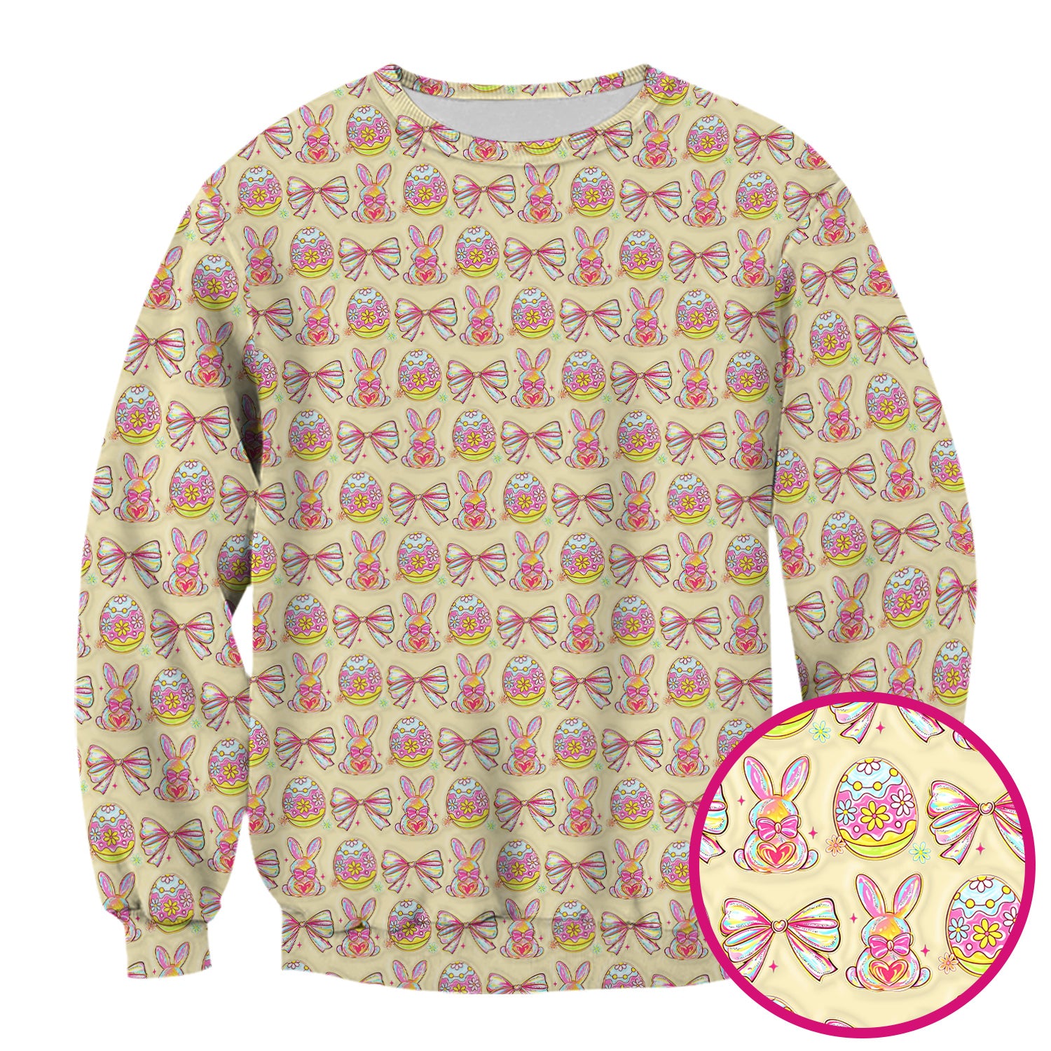 Easter Bunny Pastel Egg Bow Pattern Scrub Top, Breathable Fabrics Nursing Uniform
