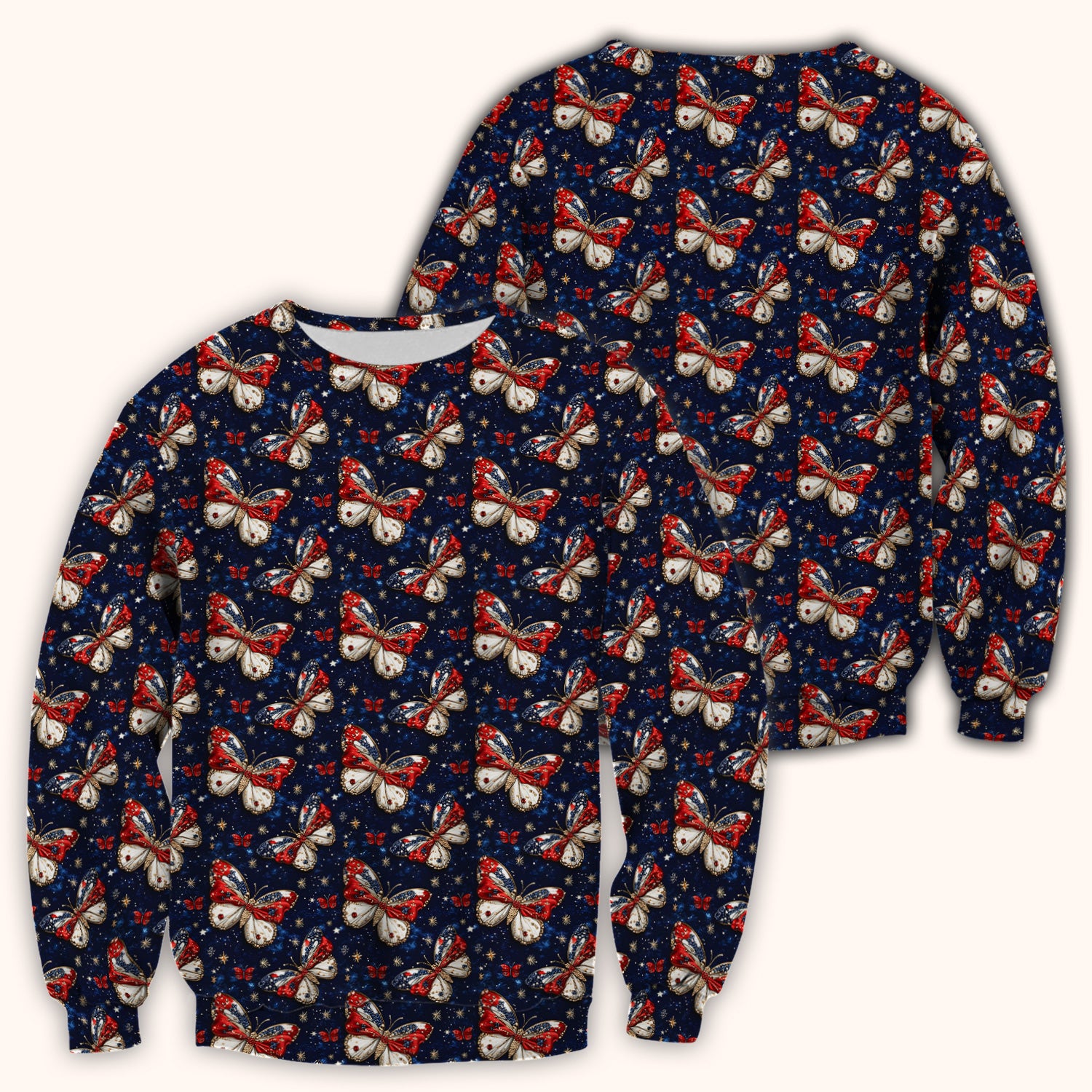 Patriotic Butterfly Nurse for RN & CNA, Americana Stars Healthcare Workers Uniform Scrub Top, Comfortable Scrubs for Nurses