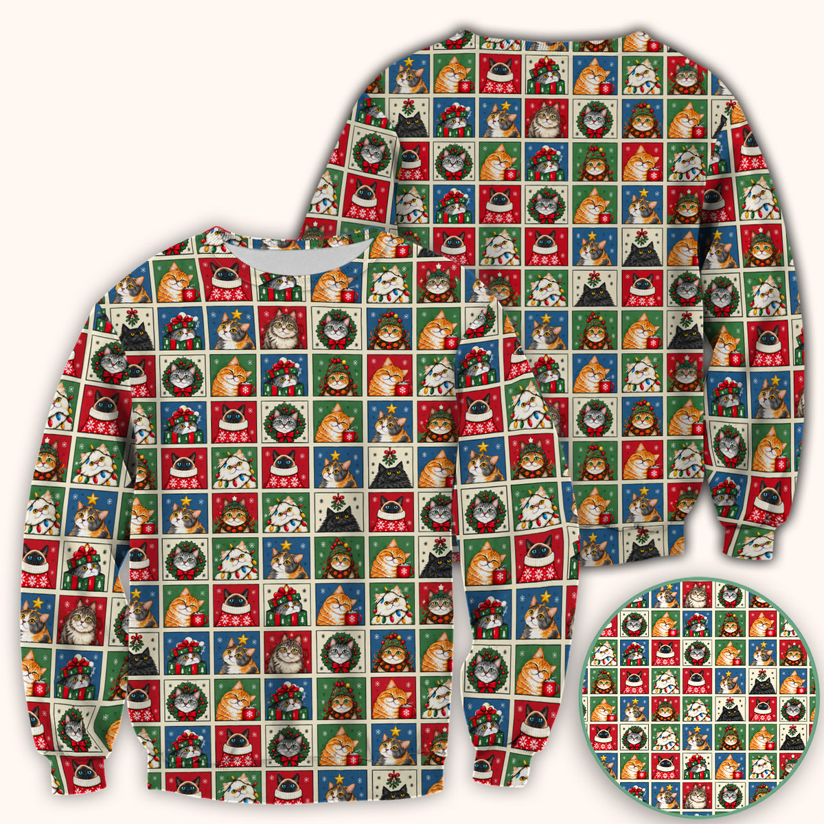 Cute Christmas Cat Patchwork Scrub Top, Comfortable Scrubs for Nurses