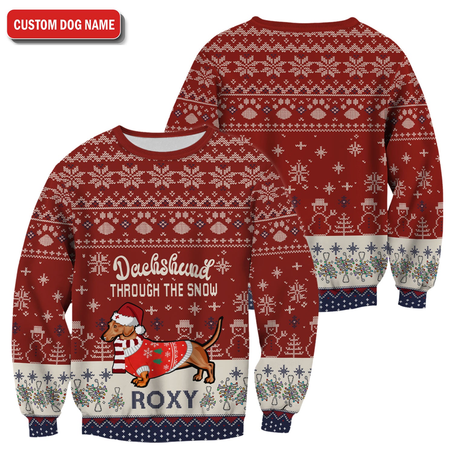 Funny Wiener Dog Christmas Ugly Scrub Top - Custom Name Dachshund Through The Snow - Cute Holiday Medical Uniform