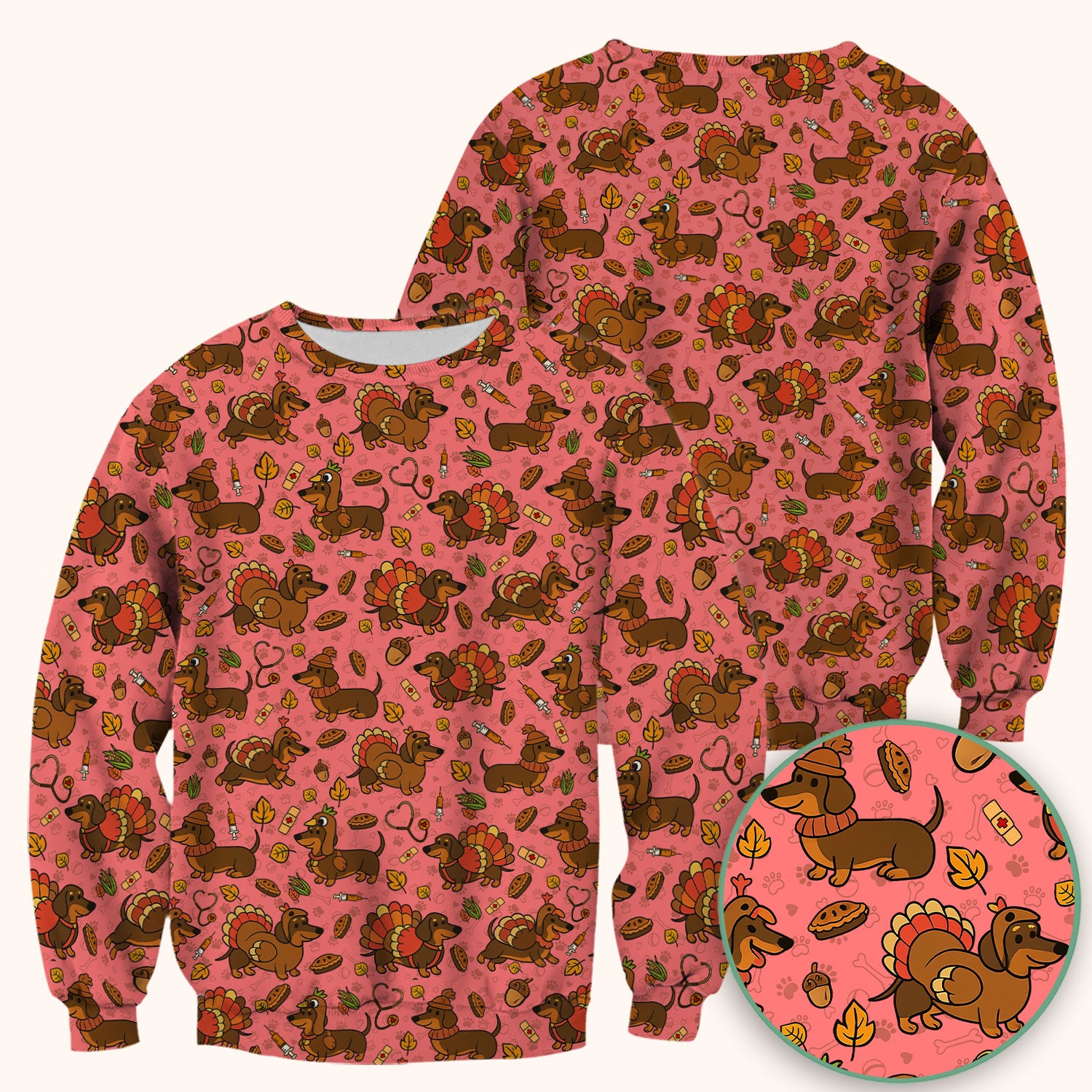 Thanksgiving Wiener Dog Scrub Top - Funny Dachshund TurkeChicken Nurse Shirt for Women - Cute Holiday Medical Uniform