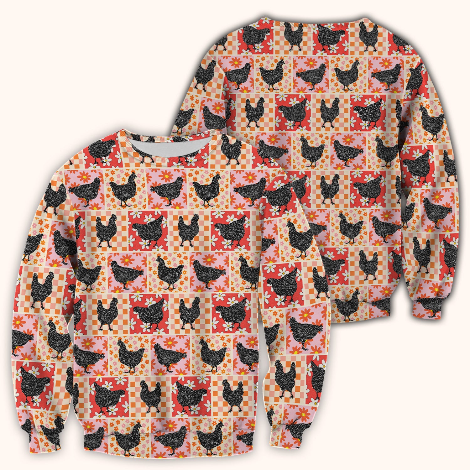 Charming Chicken Patchwork Floral Pattern Scrub Top, Comfortable Scrubs For Nurses