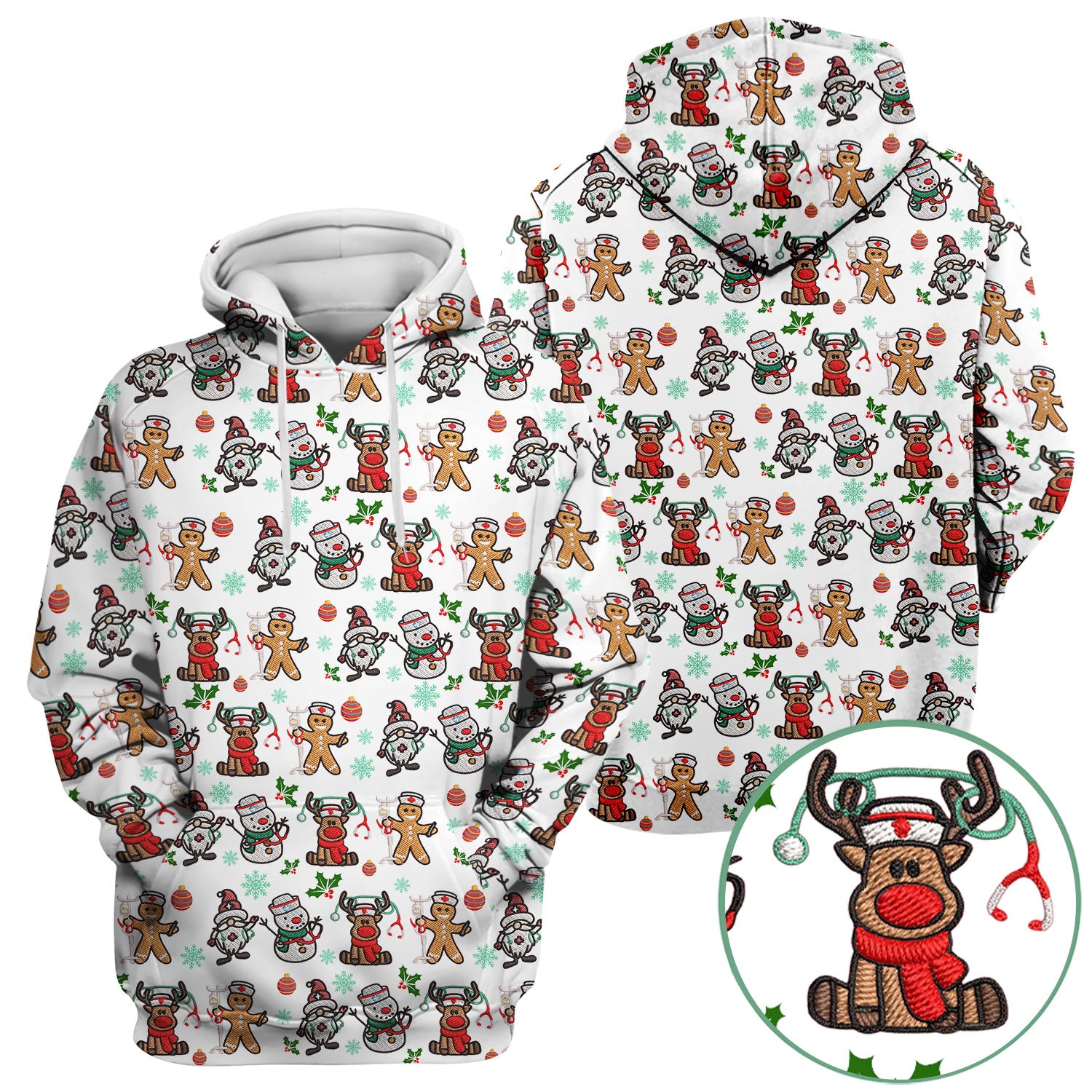 Christmas Gingerbread Scrubs for Women - Comfortable Scrubs for Nurses - Reindeer Santa Med Shirt - Breathable Fabrics Nursing Uniform