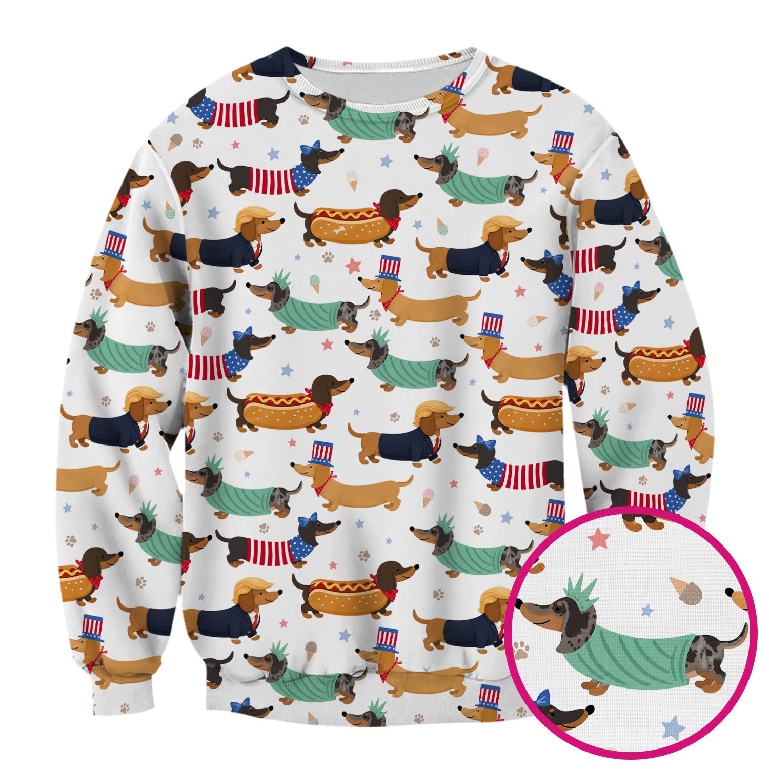 Funny Patriotic Dachshund Costume Dogs Pattern Scrub Top, Breathable Fabrics Nursing Uniform