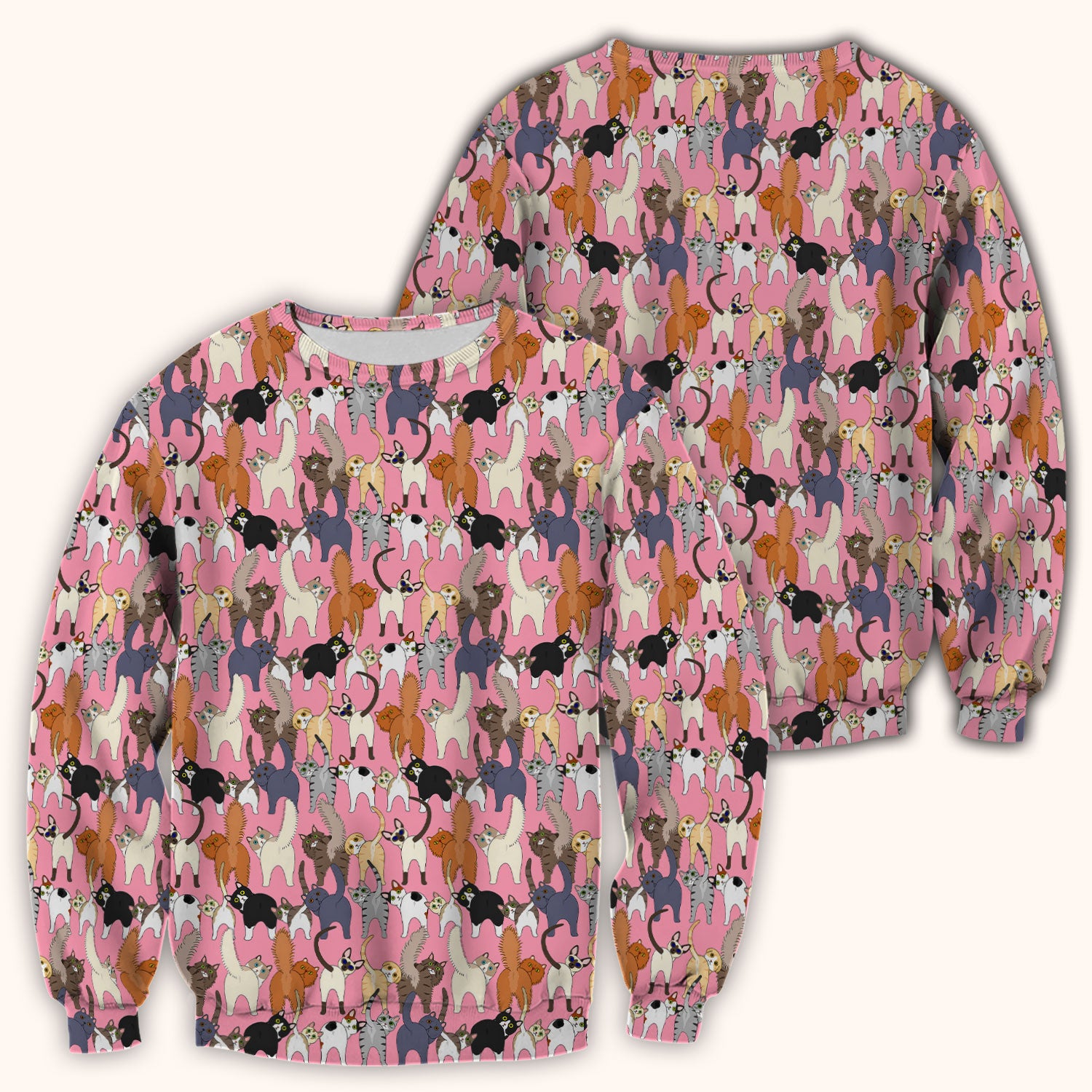 Whimsical Multicolor Cat Cartoon Pattern Scrub Top, Comfortable Scrubs for Nurses