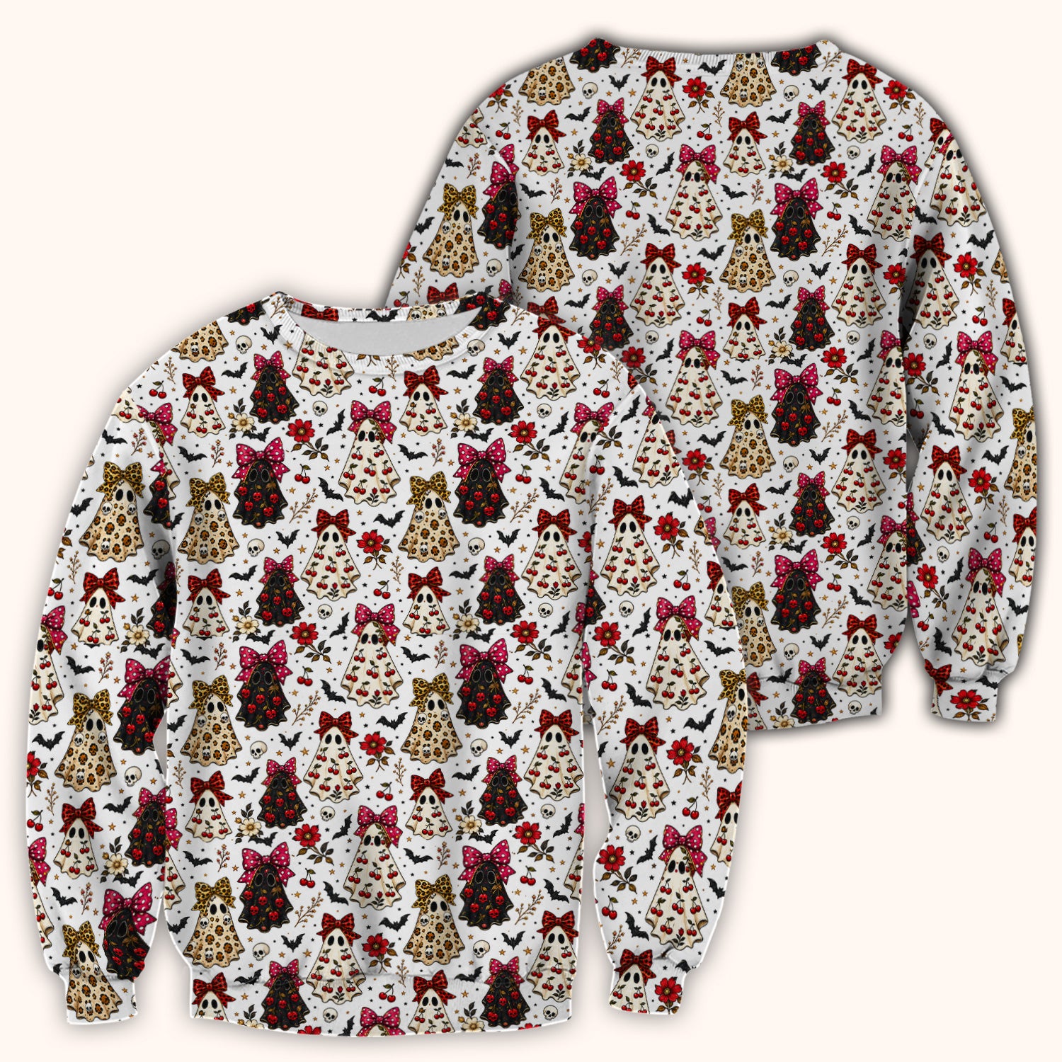 Spooky Halloween Ghost Pattern Scrub Top, Comfortable Scrubs for Nurses