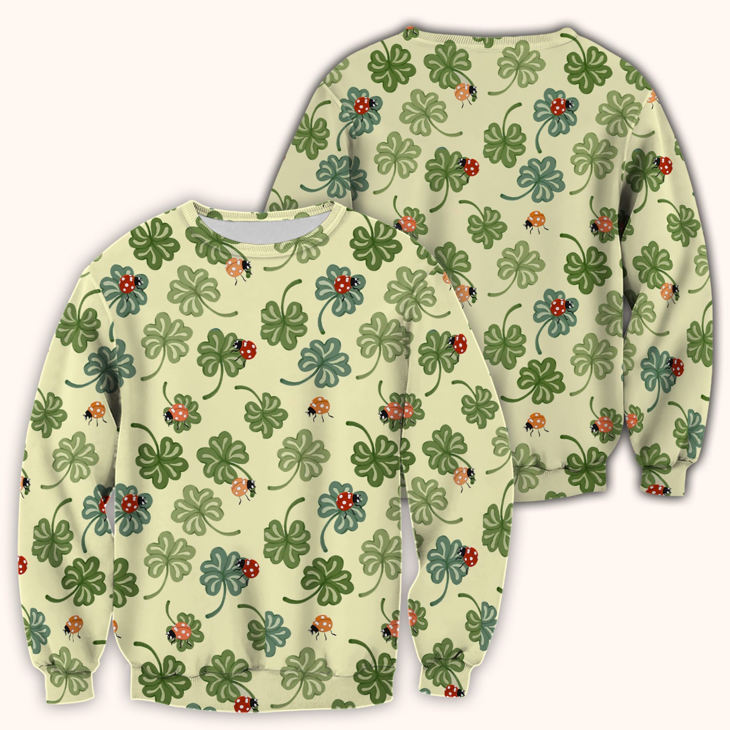 Clover and Ladybug Lucky Garden Pattern Scrubs Top, Comfortable Scrubs for Nurses