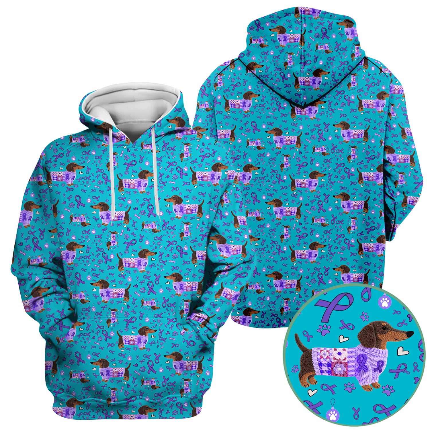 Wiener Dog Purple Ribbon Cancer Awareness Scrub - Breathable Fabrics Nursing Uniform - Comfortable Scrubs for Nurses