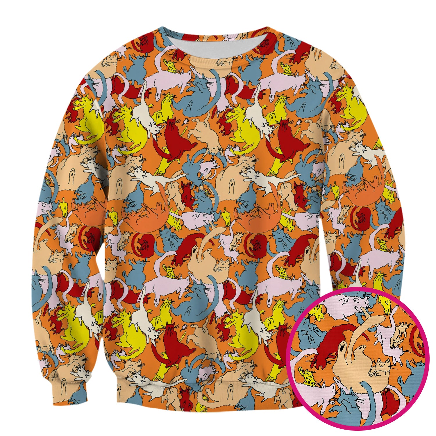 Colorful Cat Chaos Illustration Pattern Scrub Top, Comfortable Scrubs for Nurses