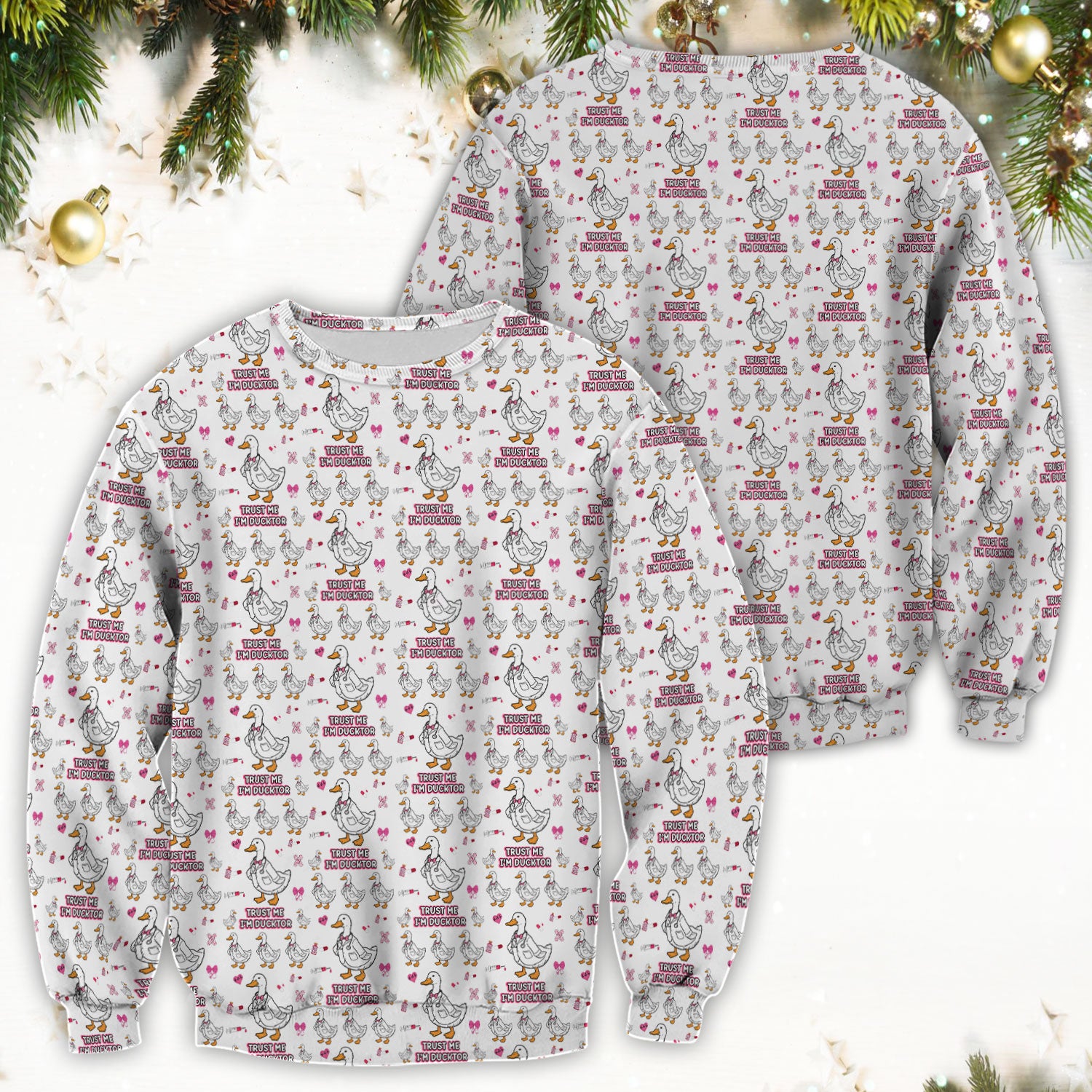 Trust Me I'm Ducktor Scrub Top, Funny Duck Pattern Scrub Shirt, Breathable Fabrics Nursing Uniform For Women