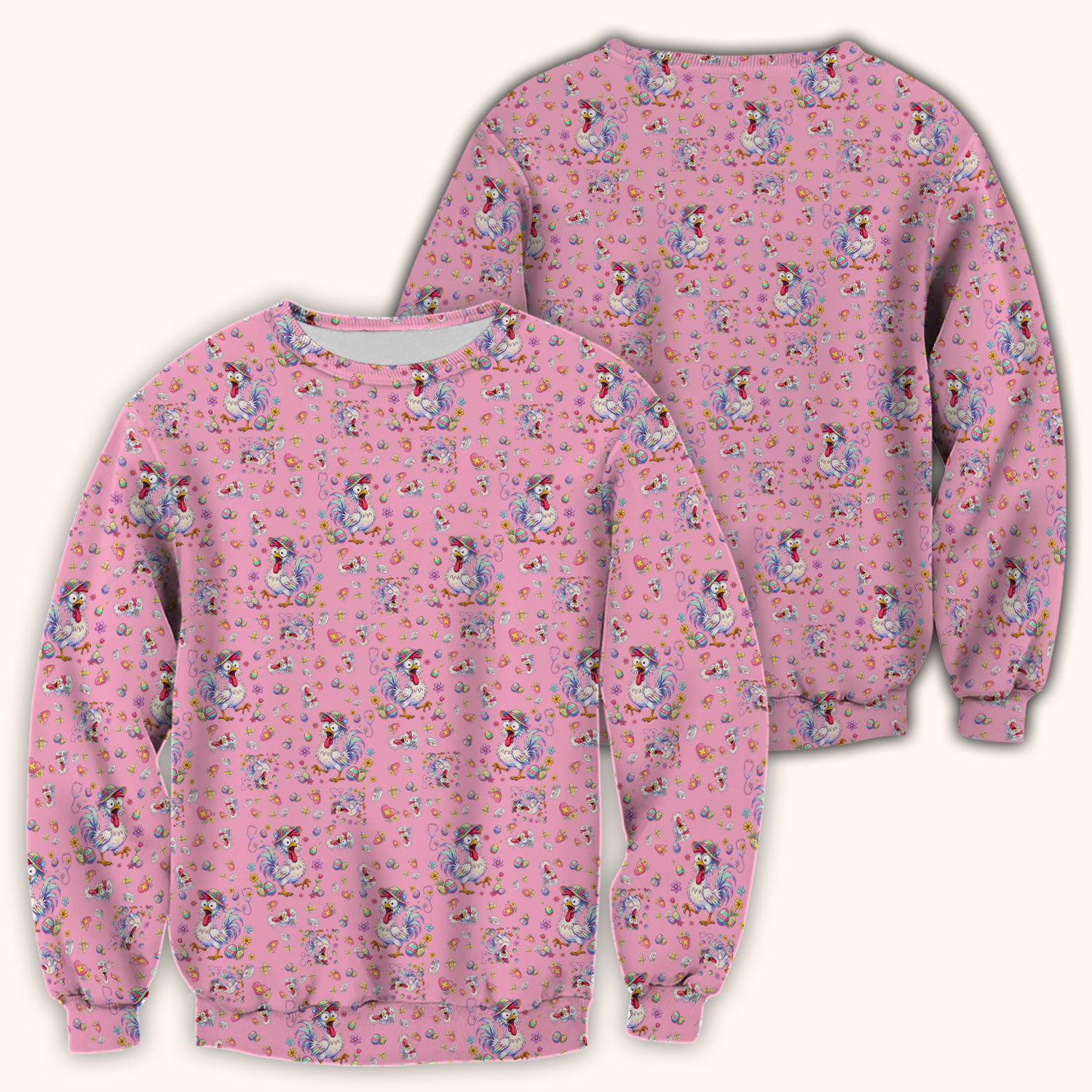 Funny Easter Nurse Chicken Pattern Scrub Top, Comfortable Scrubs for Nurses