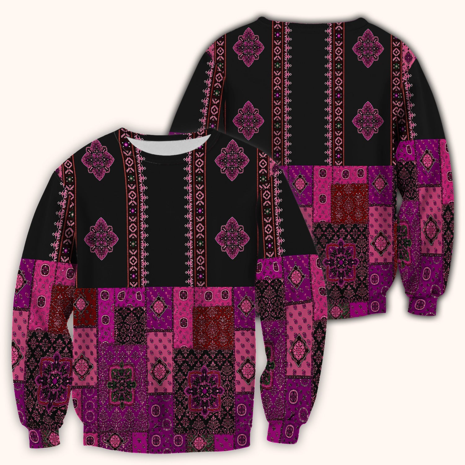 Boho Pink Bandana Patchwork Pattern Scrub Top, Comfortable Scrubs for Nurses