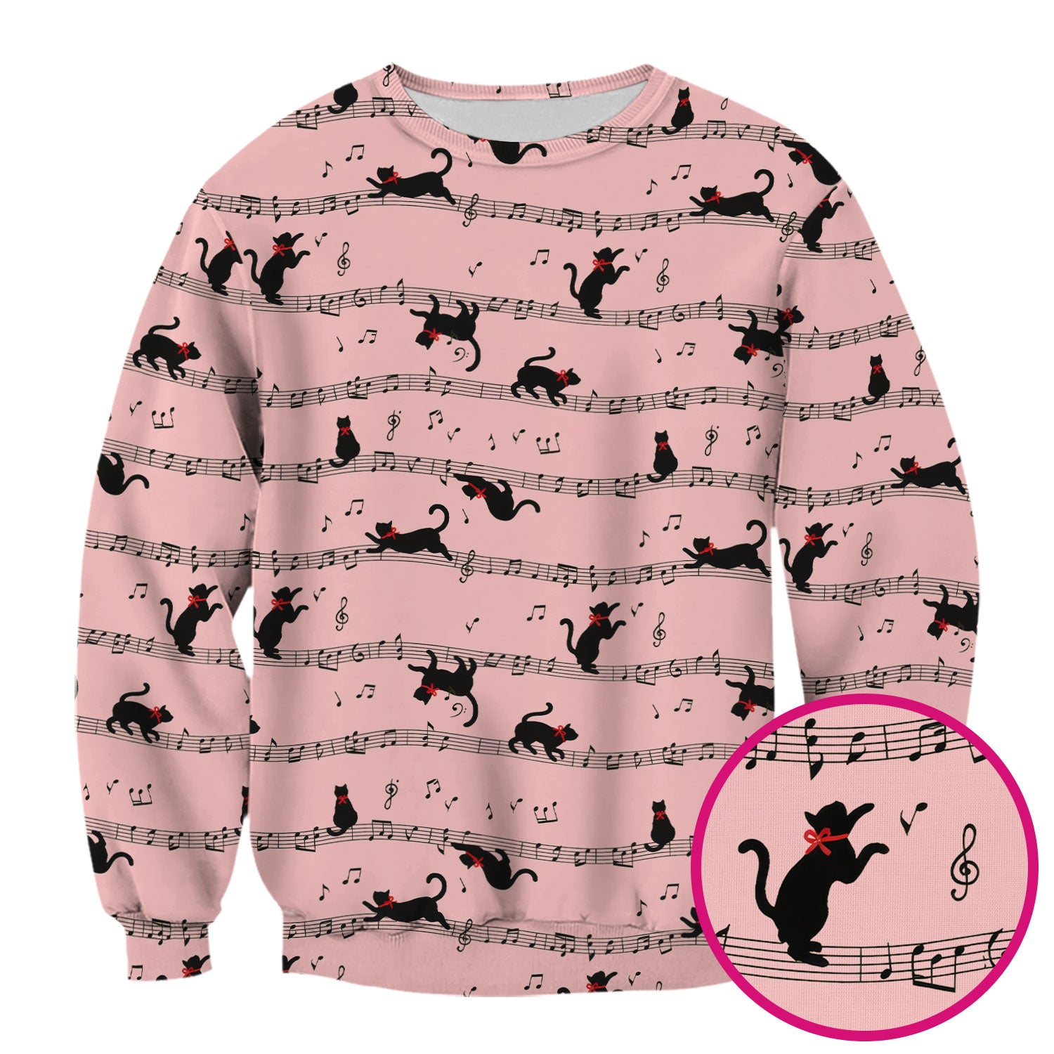 Cute Dancing Black Cat Music Staff Pattern Scrub Top, Comfortable Scrubs for Nurses
