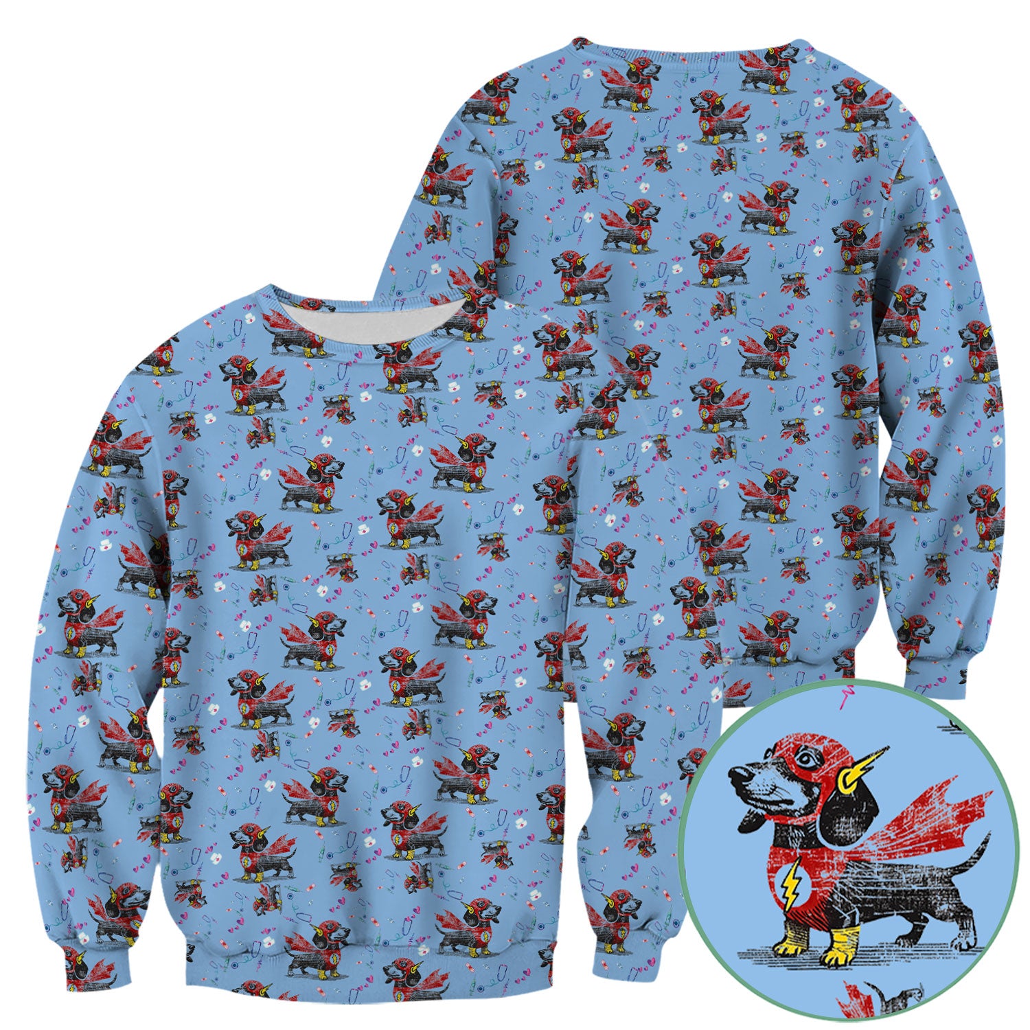 Dachshund Hero Scrub Top for Nurses - Super Nurse Funny Flash Dog Print Medical Uniform Shirt - Cute Sausage Dog Gift for RN CNA LPN