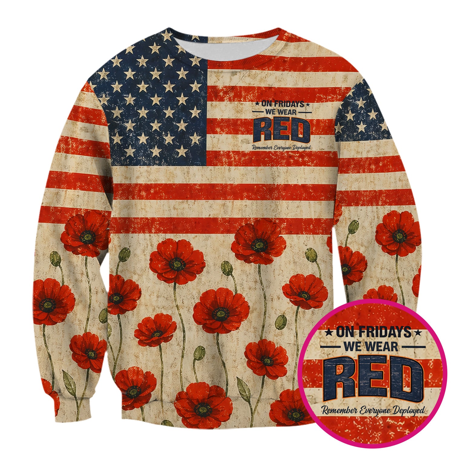 Patriotic American Flag Poppy Flower Pattern Scrub Top, Comfortable Scrubs for Nurses