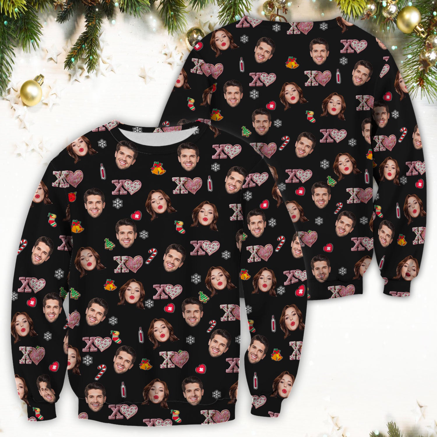 Custom Face Pattern XOXO Scrub Shirt, Personalized Photo Scrub Top, Breathable Fabrics Nursing Uniform
