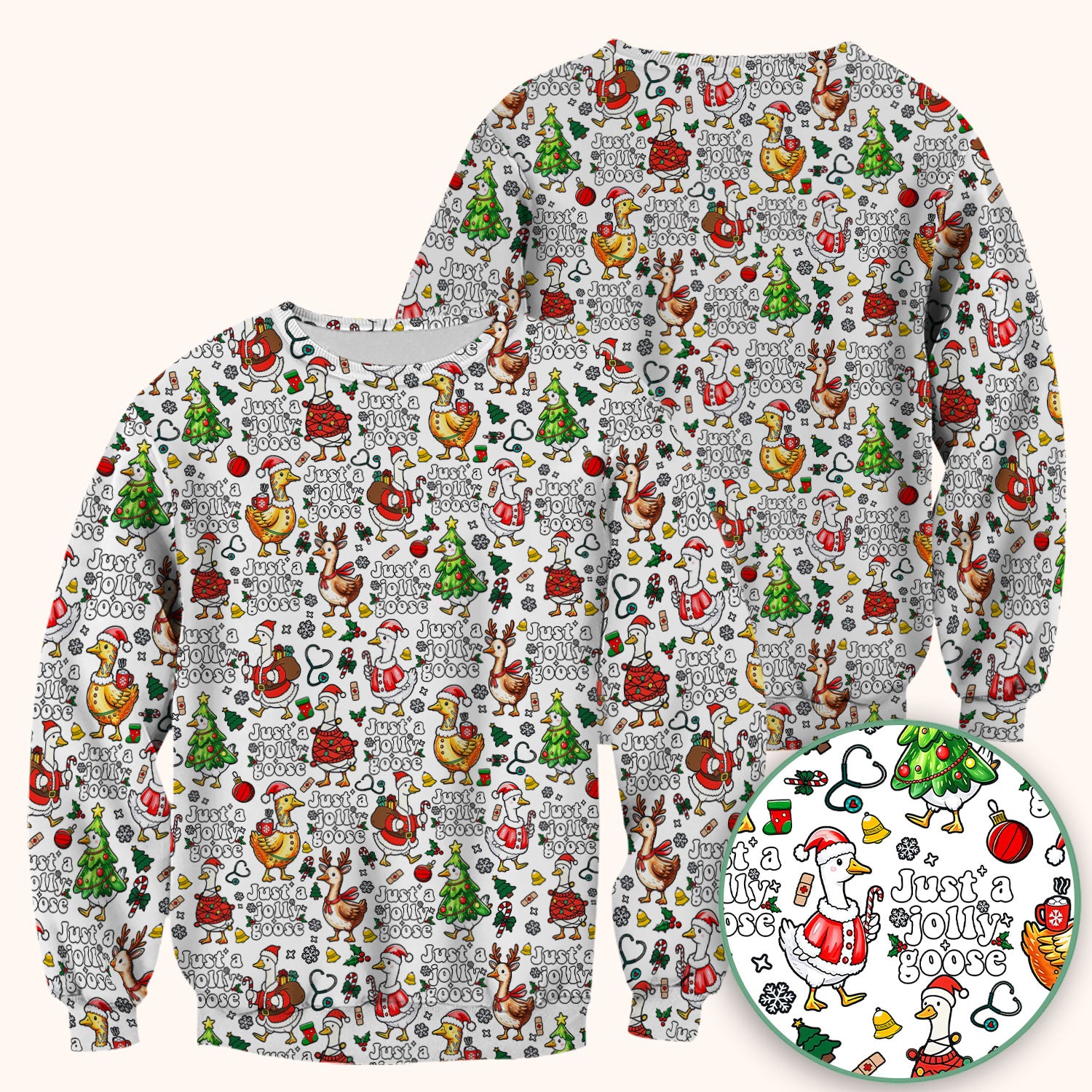 Just a Jolly Goose Funny Christmas Scrub Top - Holiday Medical Uniform for Nurse - Santa Goose Shirt Gift for Women